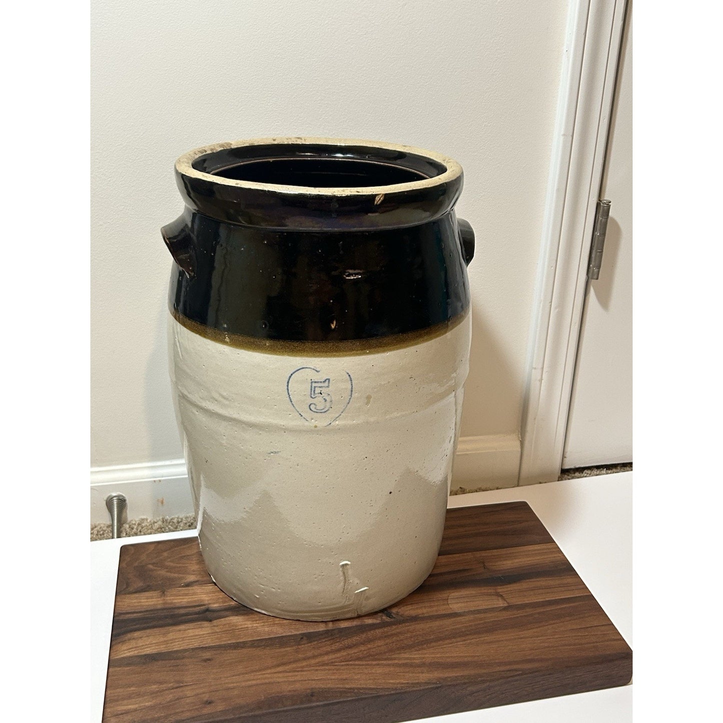 Antique Burley Winter 5 Gallon Stoneware Churn. Salt Glaze Crock W/ Albany Slip