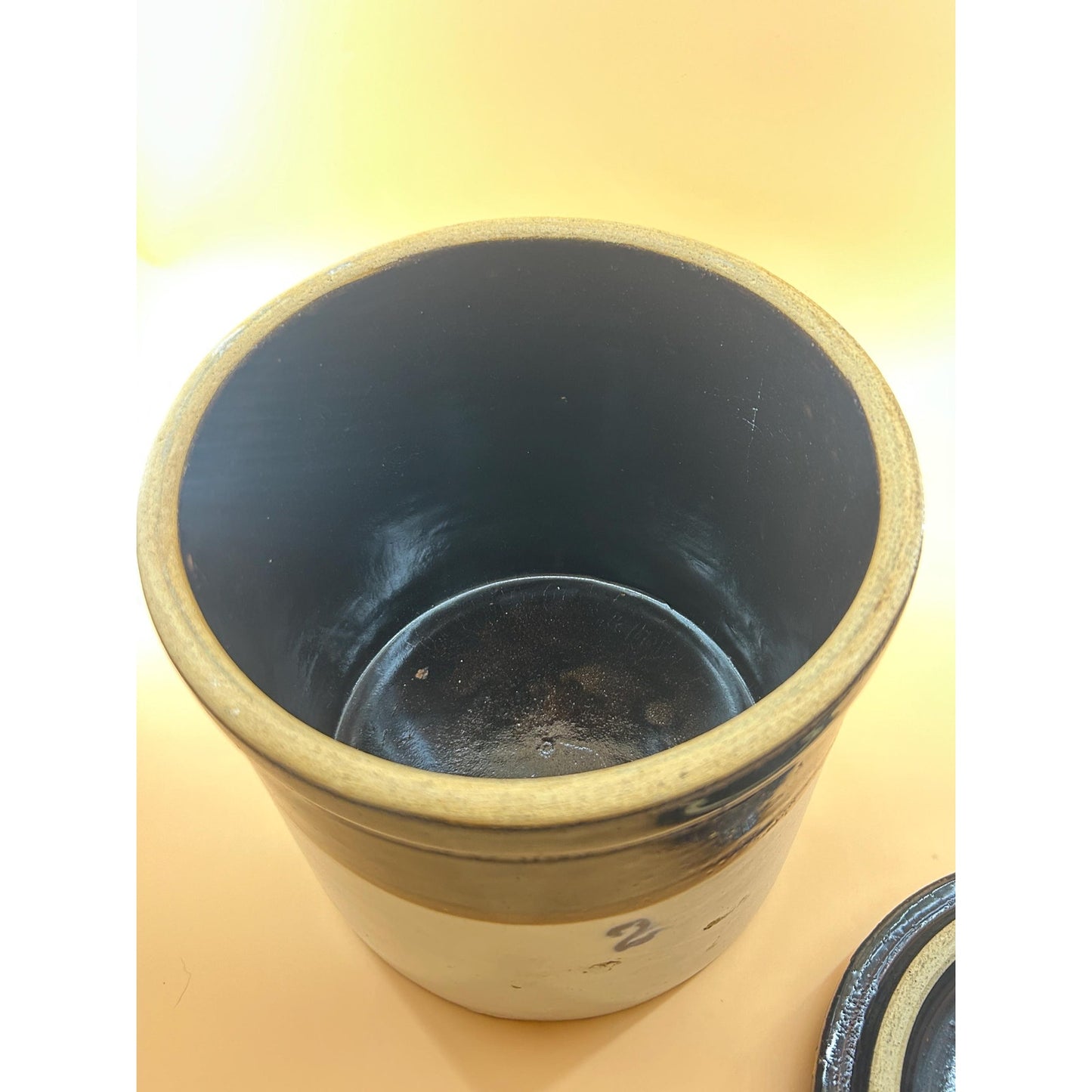 Antique 2 Gallon Stoneware Crock w/ Lid Salt Glaze Cobalt #2 Albany Slip