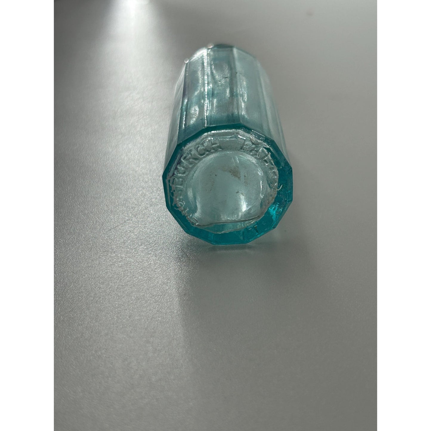 Antique Kendall’s Spavin Cure For Human Flesh Bottle – Aqua Glass Embossed Patent Medicine c1900