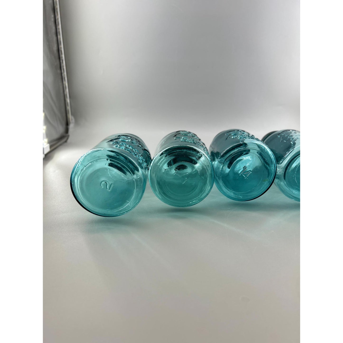 Vintage Ball Perfect Mason Jar Set Aqua Blue w Wire Carrier Zinc Lids 5pc