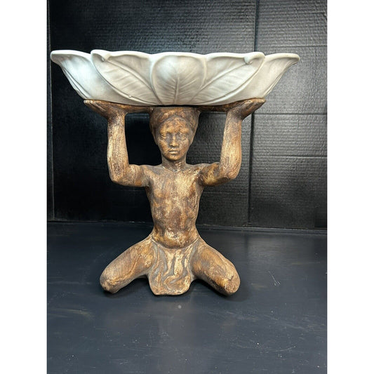 Rare Vintage Mid Century Lane Co 1958 Ceramic Compote Kneeling Art Deco Folk