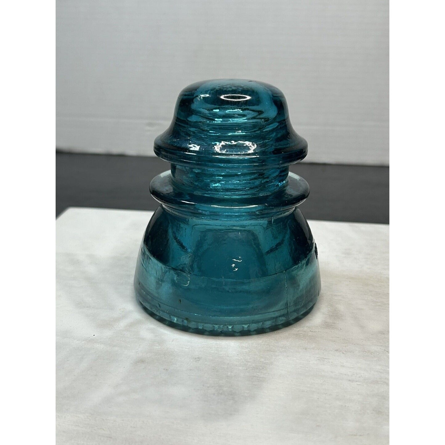 Hemingray 42 teal aqua green glass insulator side view