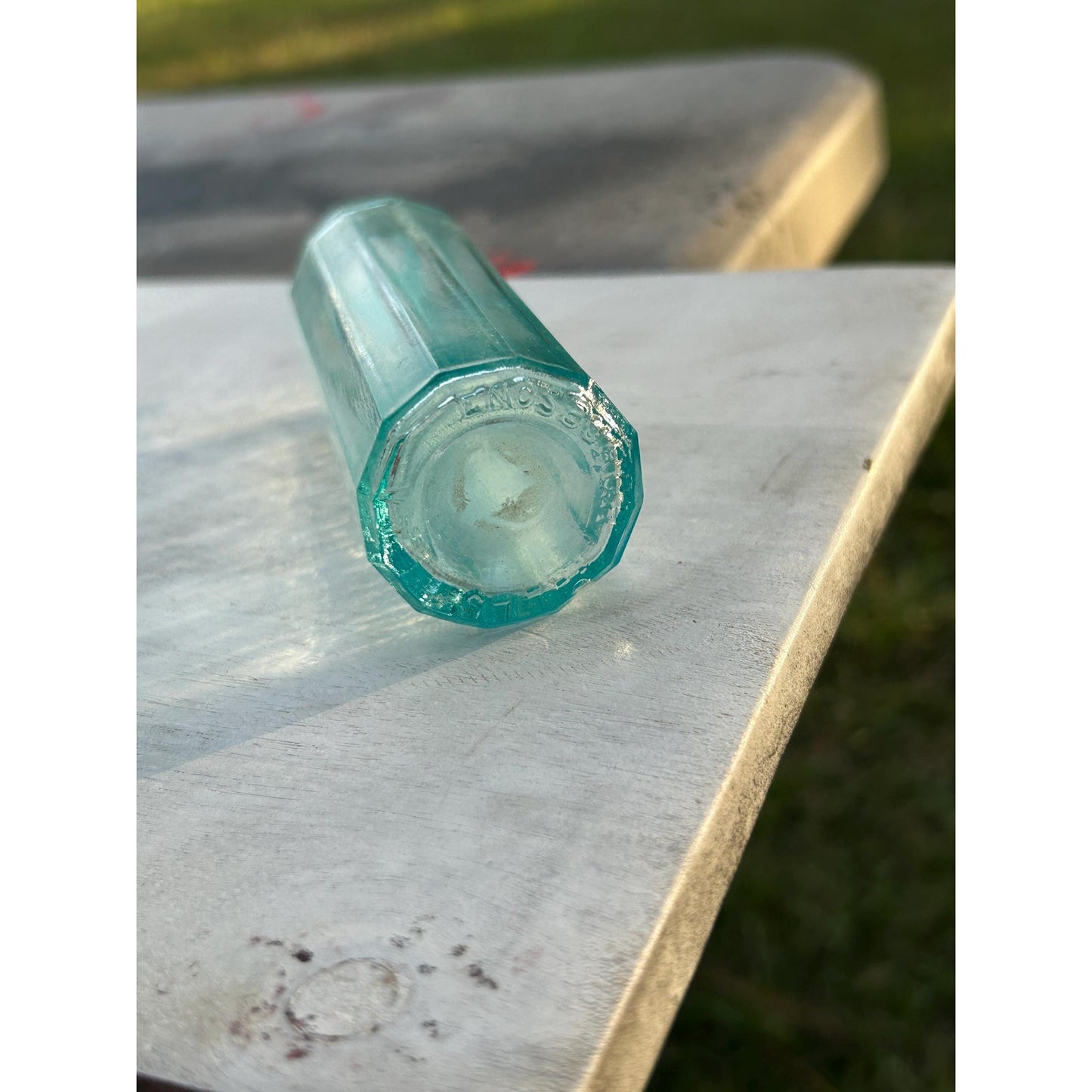 Antique Kendall’s Spavin Cure Bottle – Aqua Blue Glass, 1800s Patent Medicine, Embossed “For Human Flesh” – Rare Apothecary Remededy .