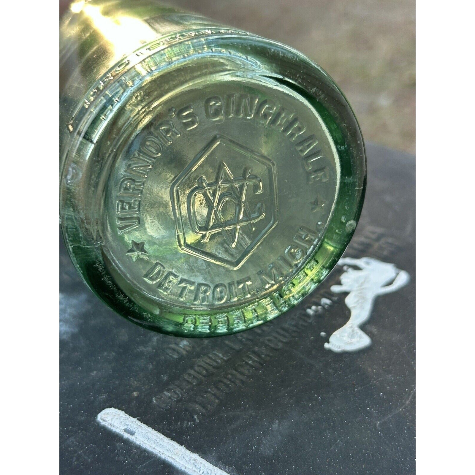 Vintage Vernors Detroit MI bottle back view overall