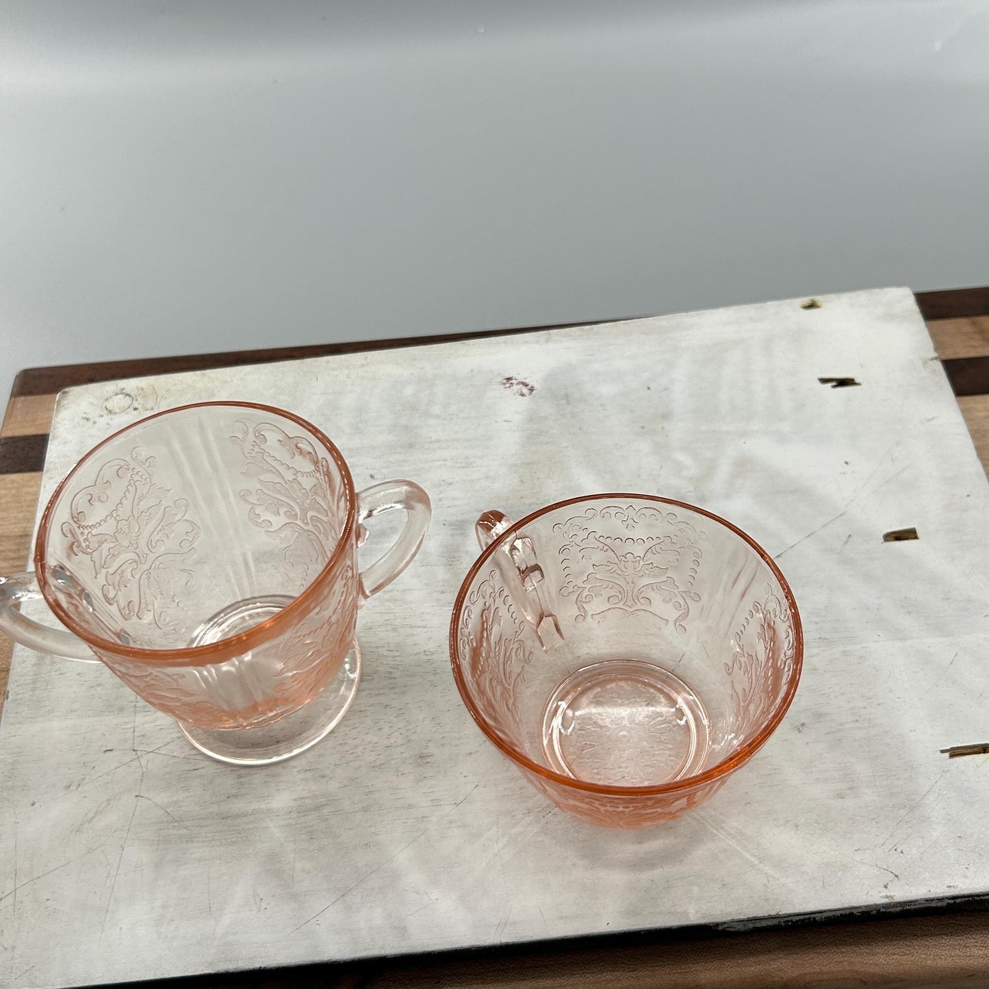 Federal Glass Madrid Pink Depression Glass Sugar & Creamer Set | 1930s Vintage Etched Tableware