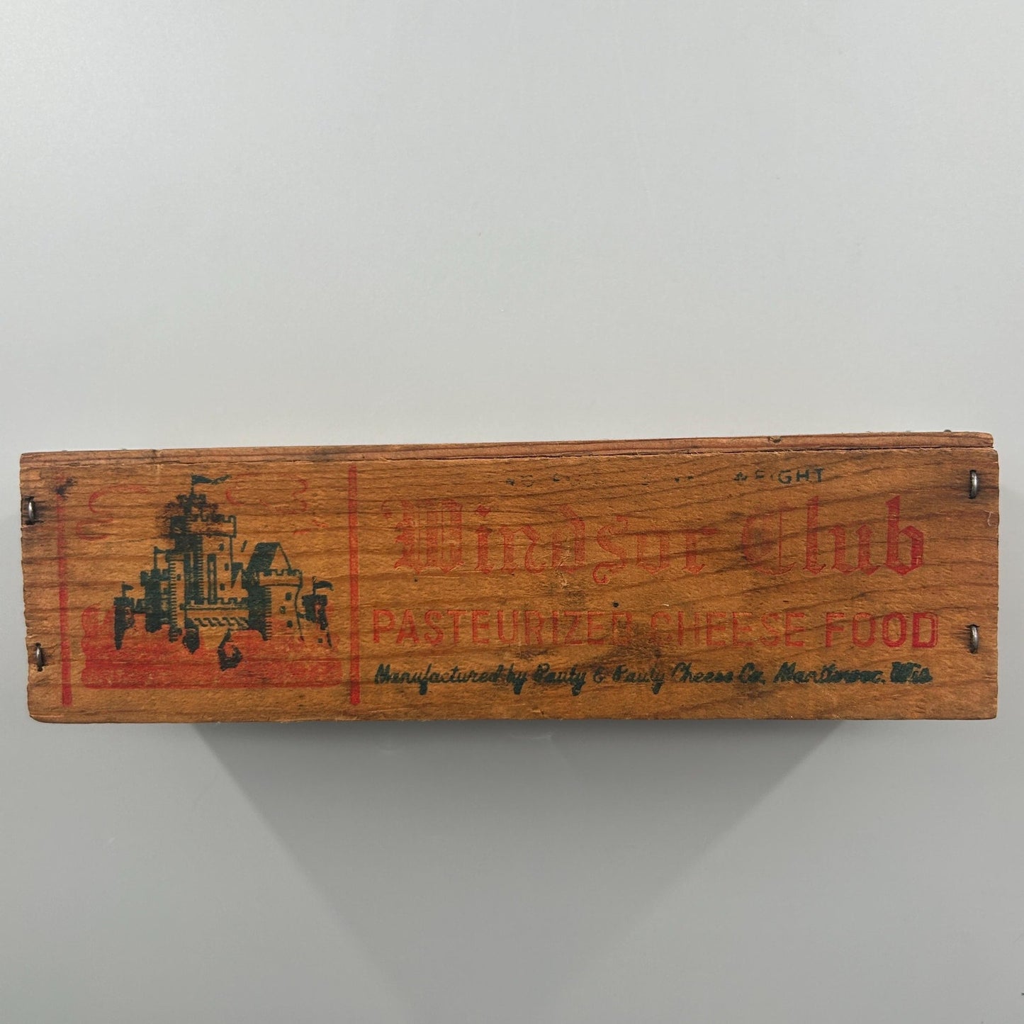 Antique Windsor Club Cheese Box Wisconsin Dairy Advertising Primitive Wooden Crate Rustic Farmhouse Decor