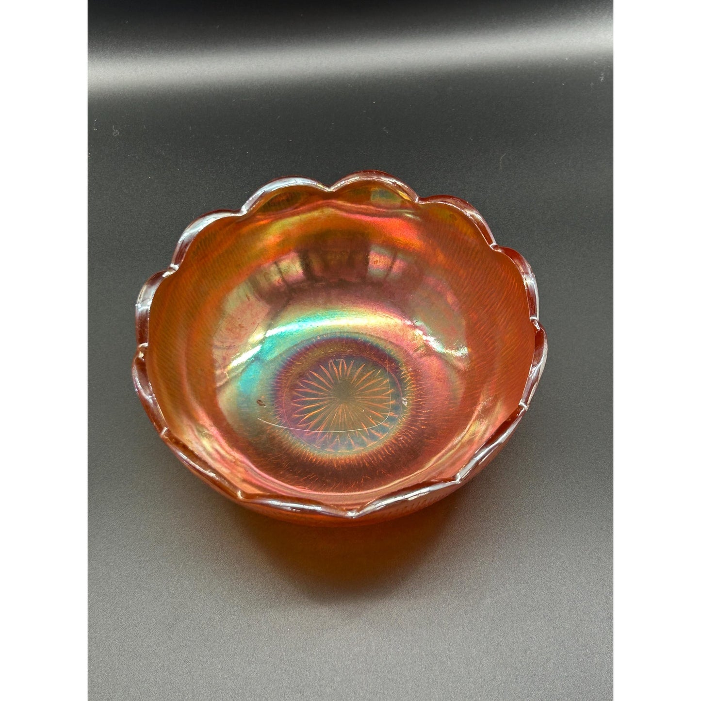 Vintage Antique Carnival Glass Bowl | Amber Marigold Iridescent Bowl | 1920s Pressed Glass