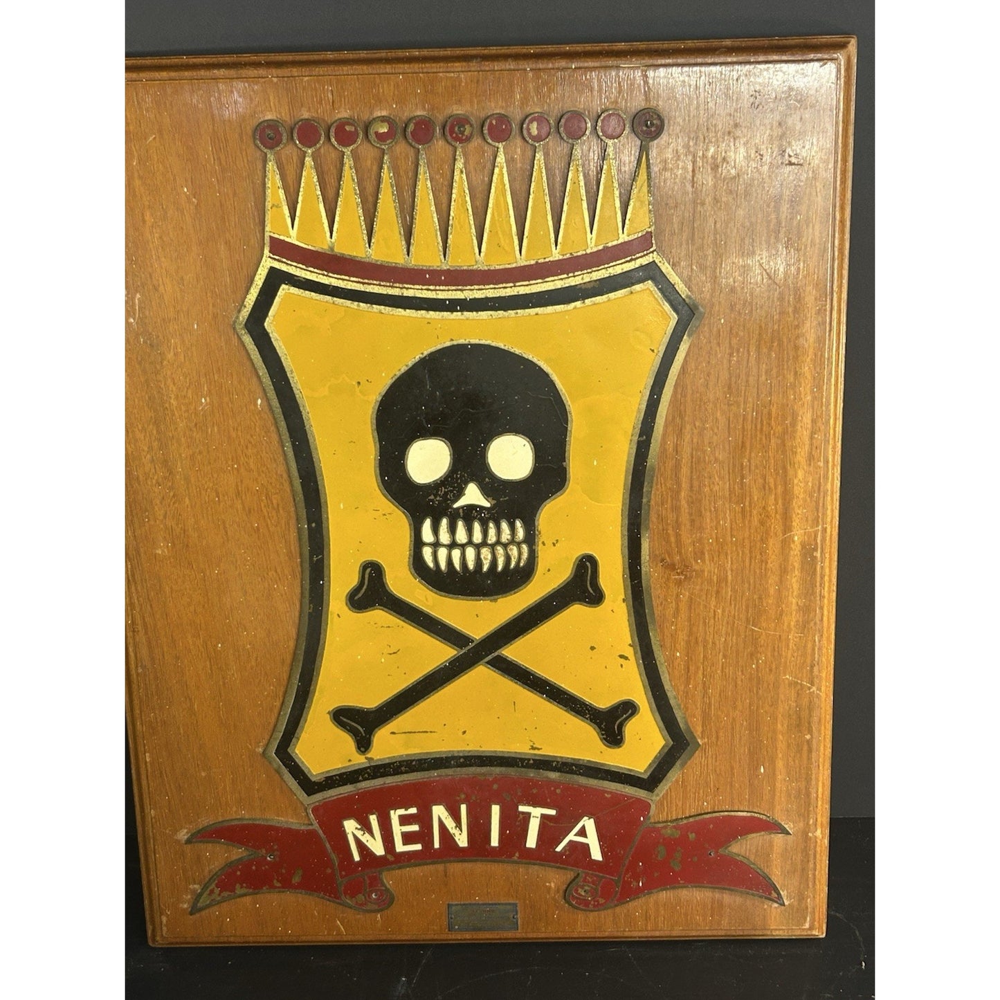 Vintage WWII NENITA EL ORO Military Plaque Philippines 1940s Wood Metal Engraved