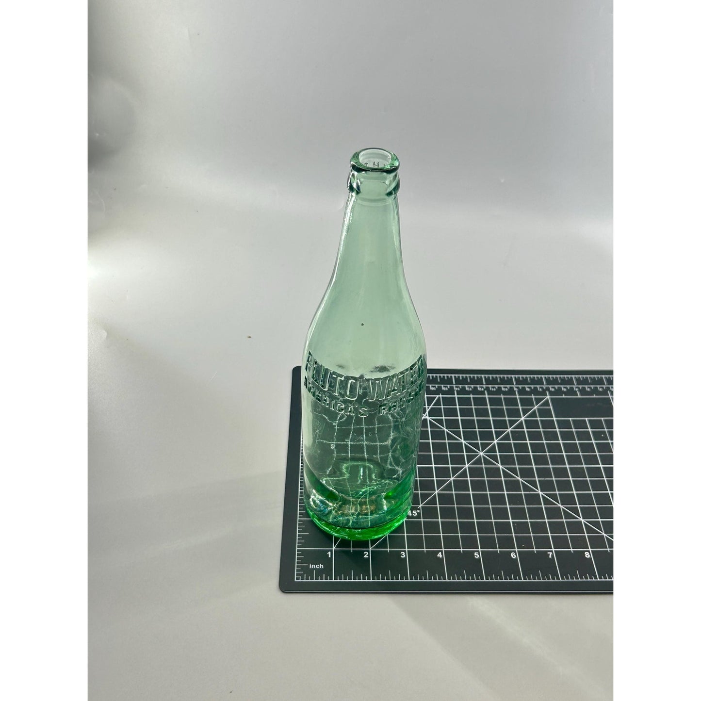 Antique Pluto Water Bottle America’s Physic Devil Logo Base Embossed Aqua Green Mineral Water c1920s