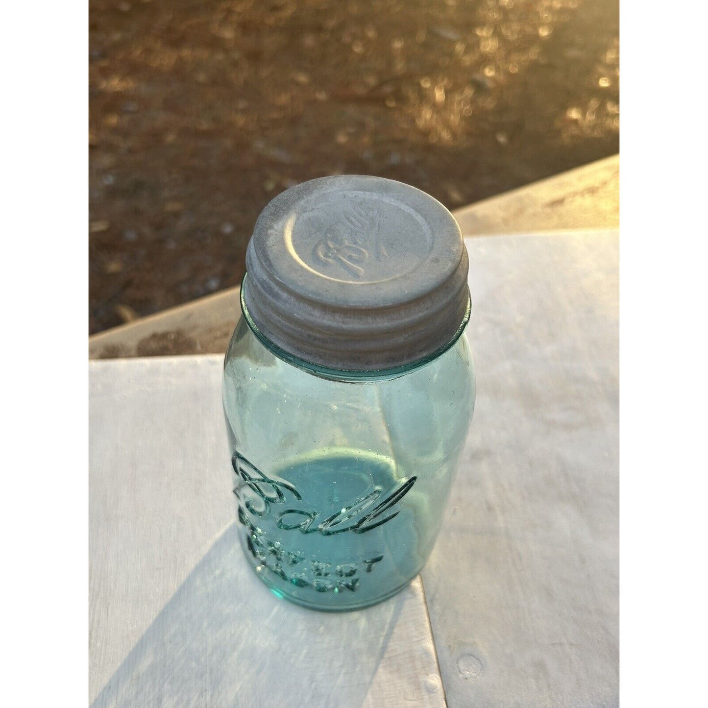 Ball Perfect Mason rare blue jar 1920s natural light color