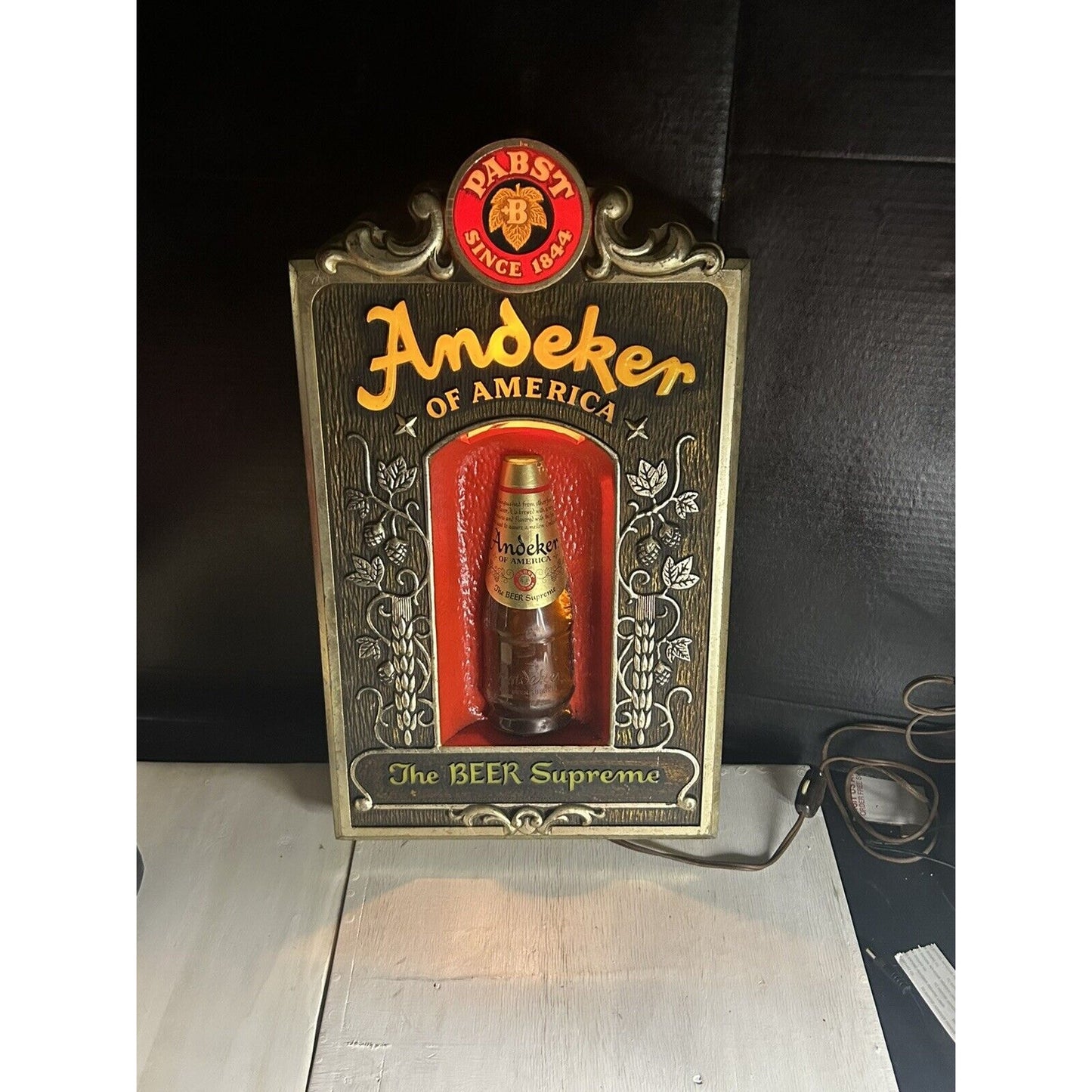 The Beer Supreme PABST Andeker lighted sign text detail vintage