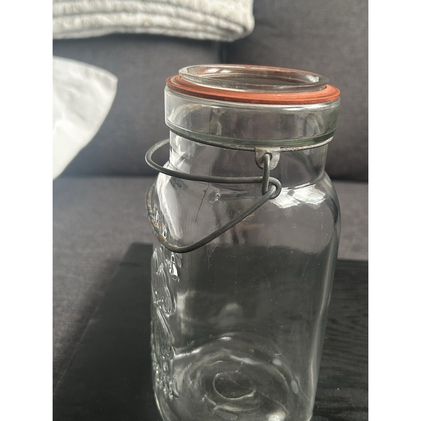 Vintage Atlas Good Luck Clover Mason Jar — ½-Gallon SQUARE Wire-Bail Form — Clear Glass with Original Lid & Gasket