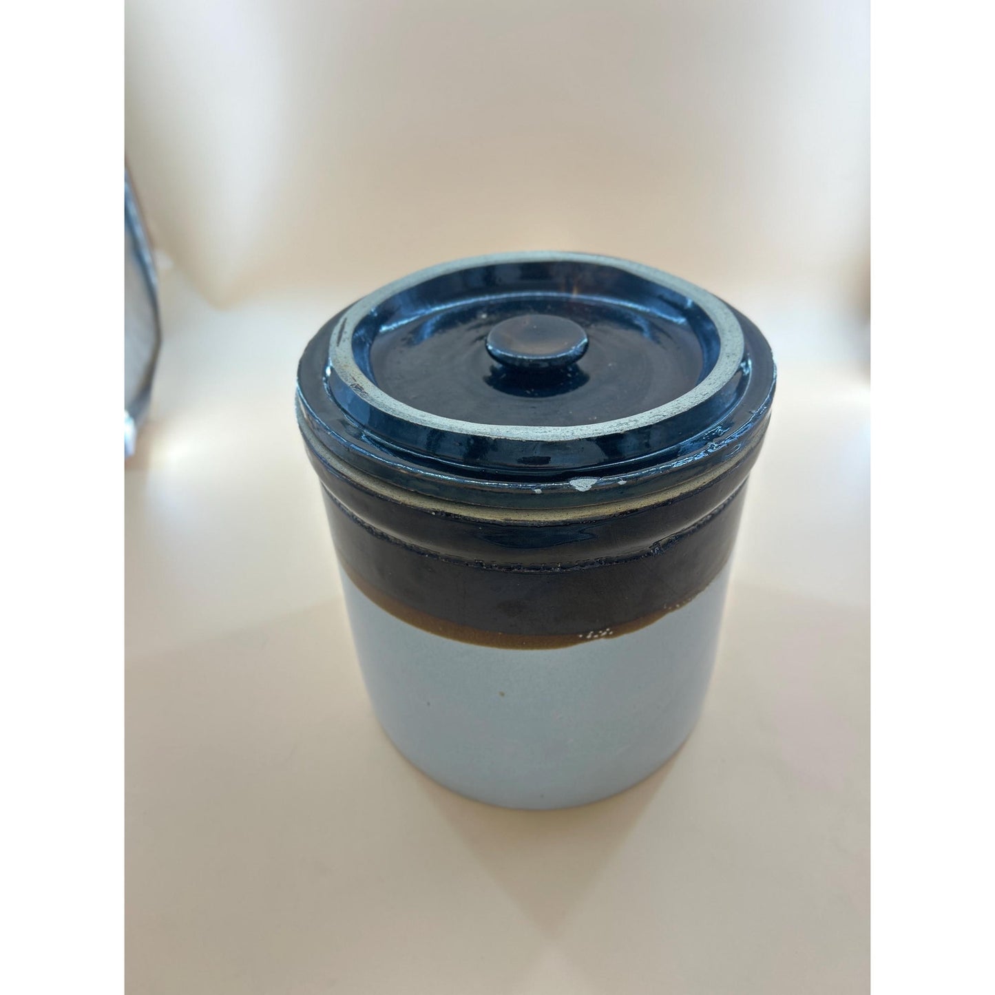 Antique 2 Gallon Stoneware Crock w/ Lid Salt Glaze Cobalt #2 Albany Slip