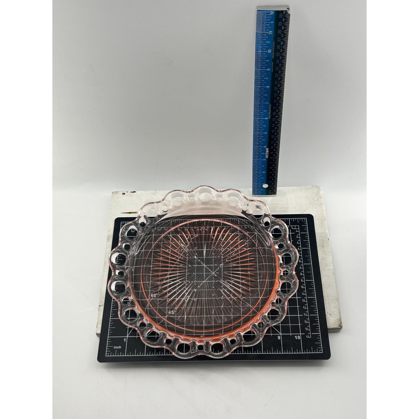 Pink Depression Glass Plate 1930s Art Deco Pressed Glass Serving Dish Scalloped Rim Vintage Collectible Glassware