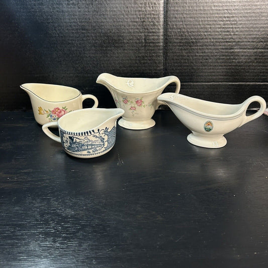 Lot of 4 Rare Vintage High End Decorative Porcelain Gravy Boats Collection