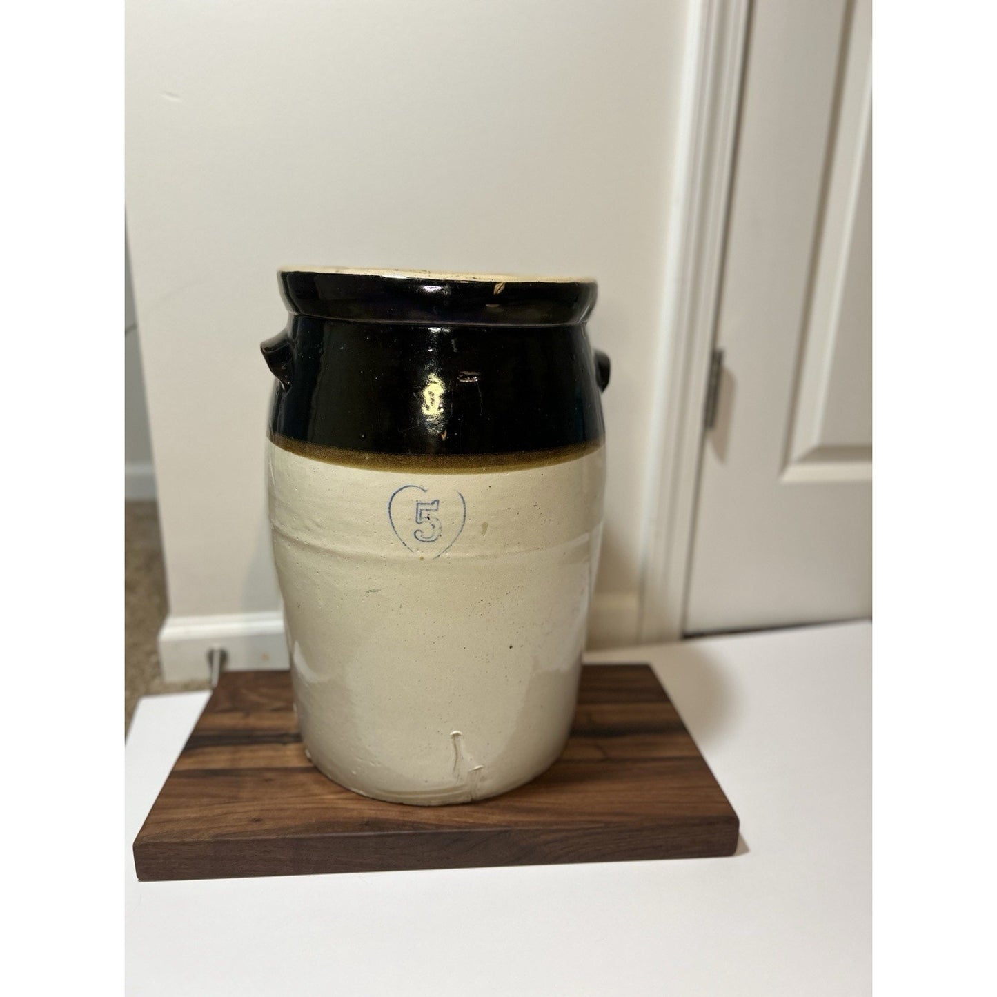 Antique Burley Winter 5 Gallon Stoneware Churn. Salt Glaze Crock W/ Albany Slip