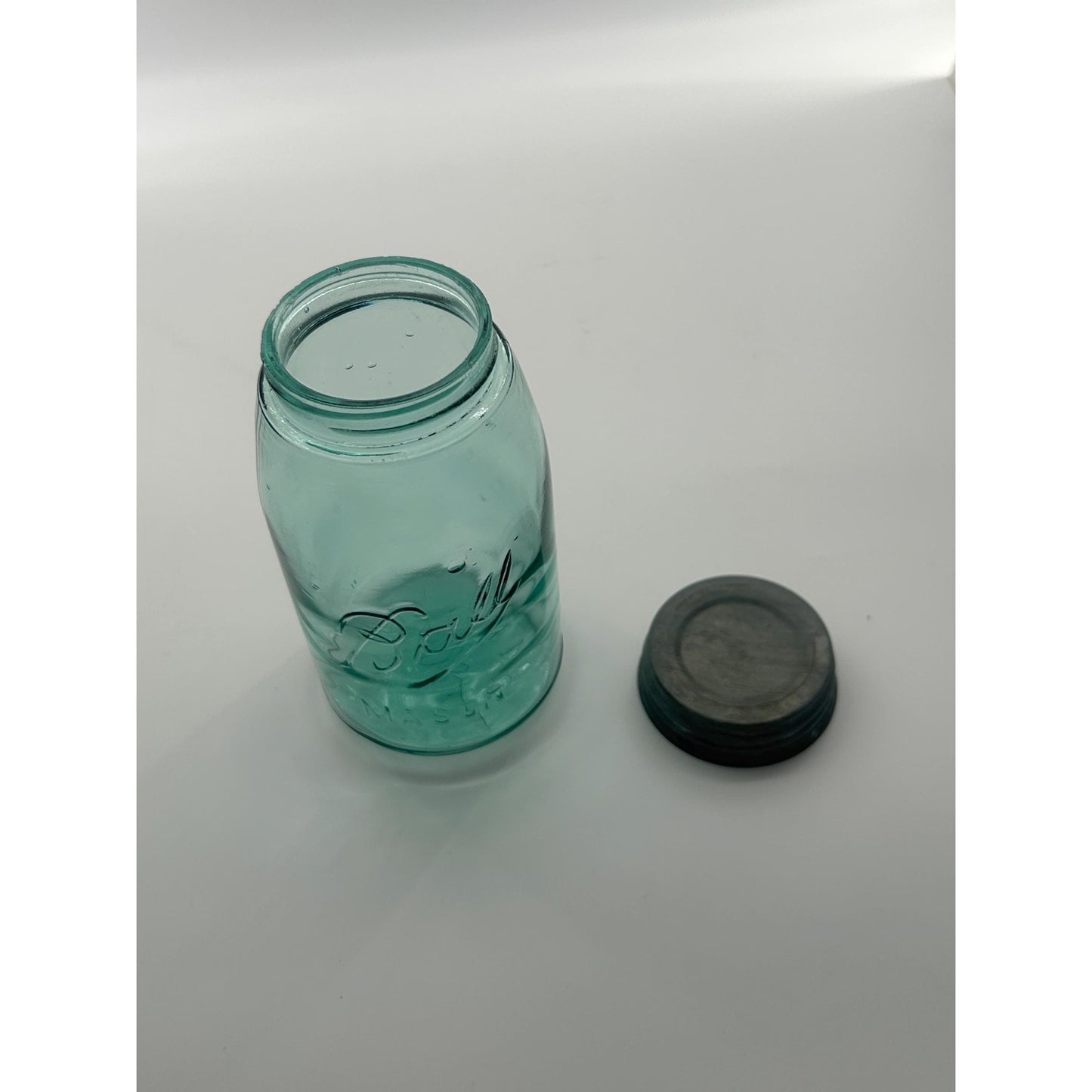 Antique Ball Mason Quart Deep Teal Aqua 1910–1923 Underlined Script Near Mint Zinc Lid 100+ Year Old Vintage Canning Jar