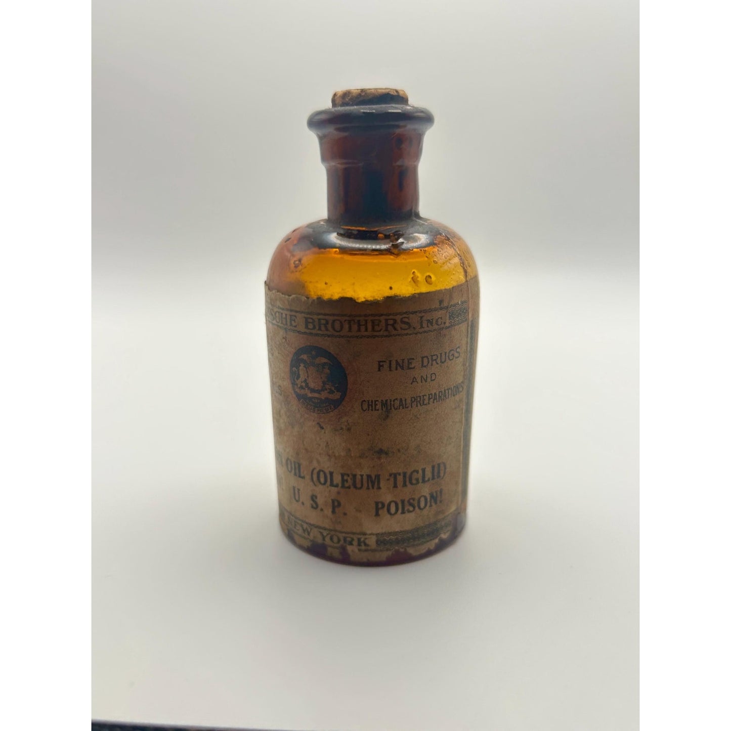 Antique Amber Apothecary Poison Bottle Eli Lilly Pharmacy Medicine Bottle Calcium Sulphide Vintage Drugstore Glass. Rare original contents