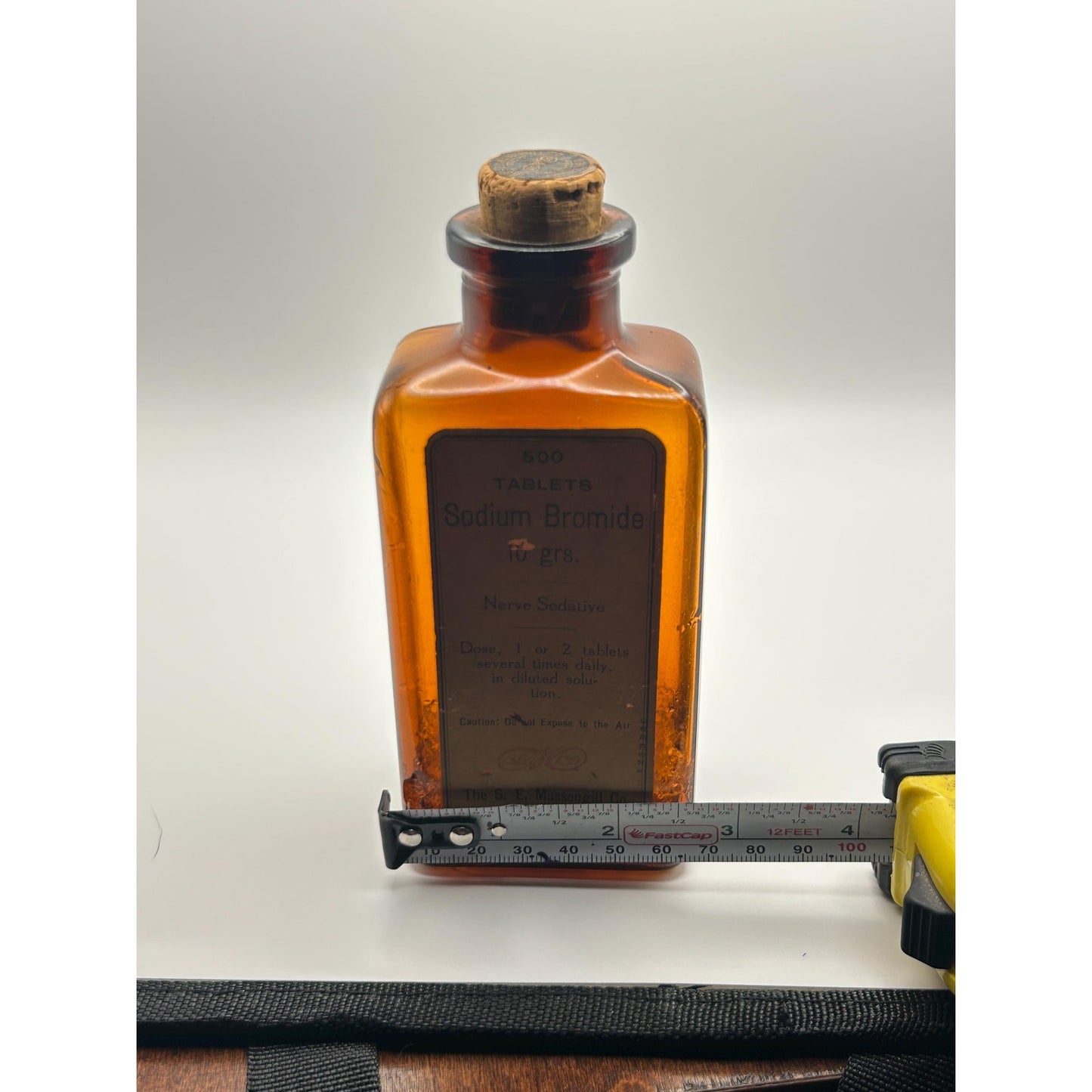 Vintage Massengill Pharmacy Medicine Jar w/ Original Contents Amber Bottle