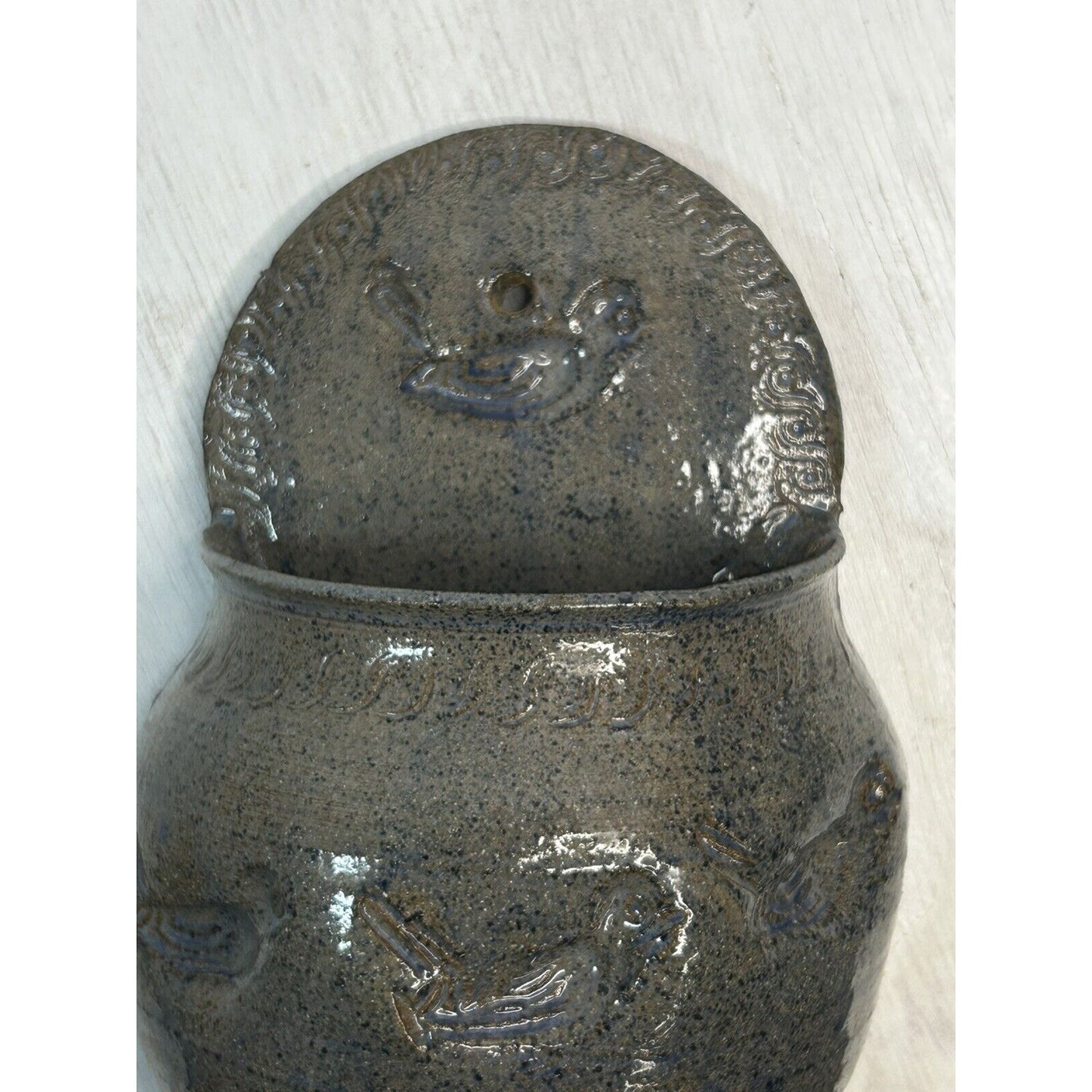 Vintage Signed "PEA" Folk Art Wall Planter — Second Example — Mid-Century Mexican Art Deco Pottery