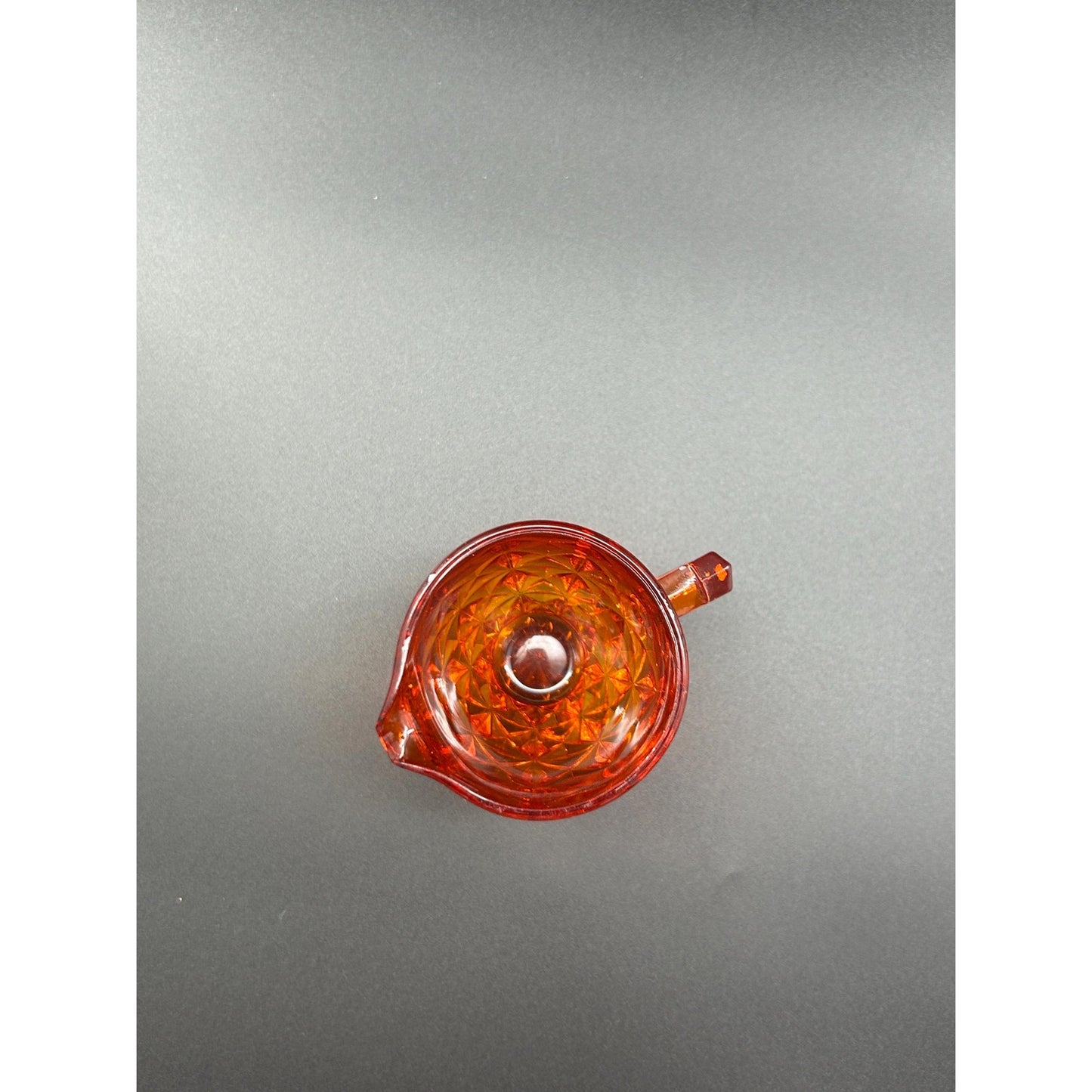 Vintage Amberina Glass Creamer | UV Reactive | Diamond Cut Pressed Glass | Footed Cream Pitcher