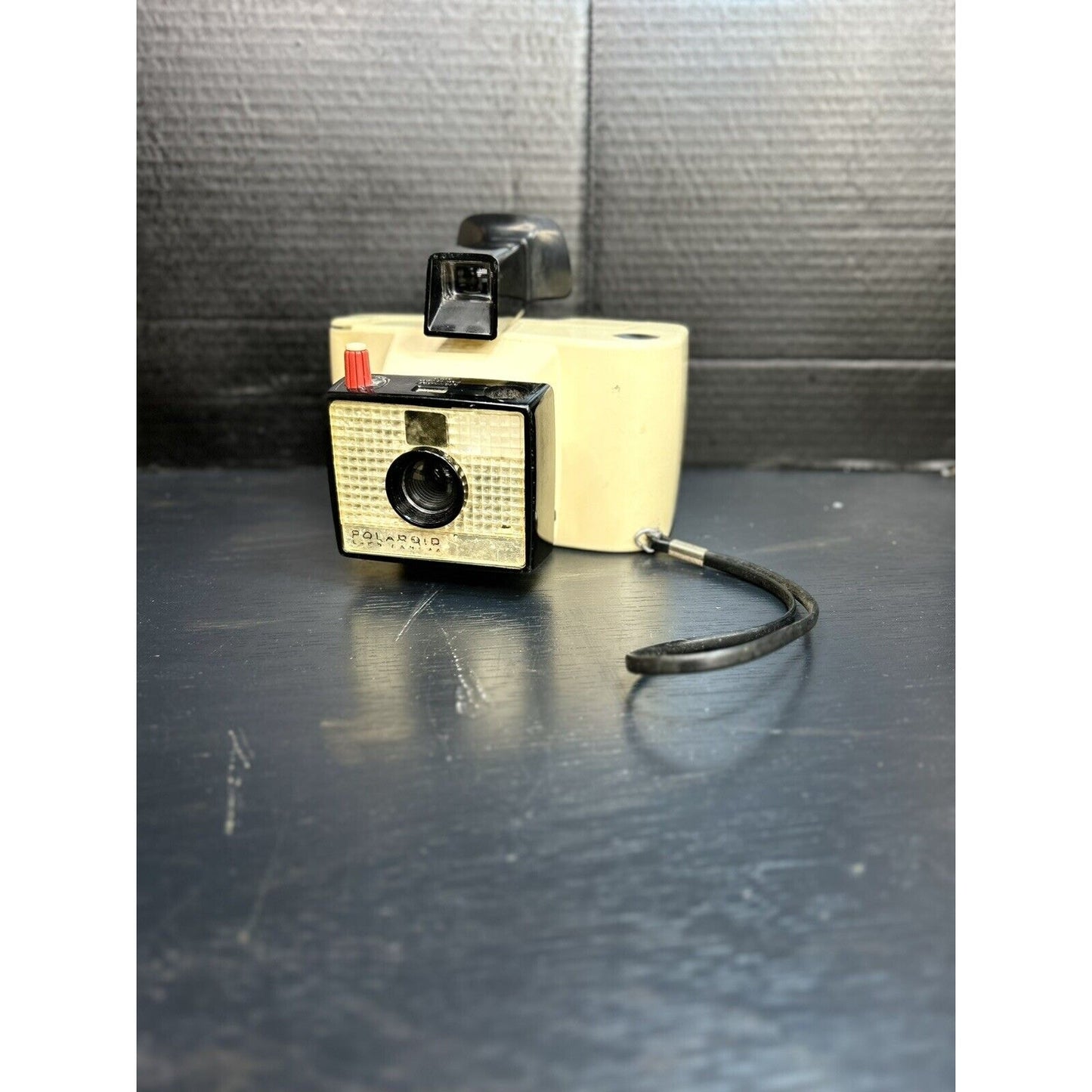 Vintage 1960s Polaroid Swinger camera viewfinder detail
