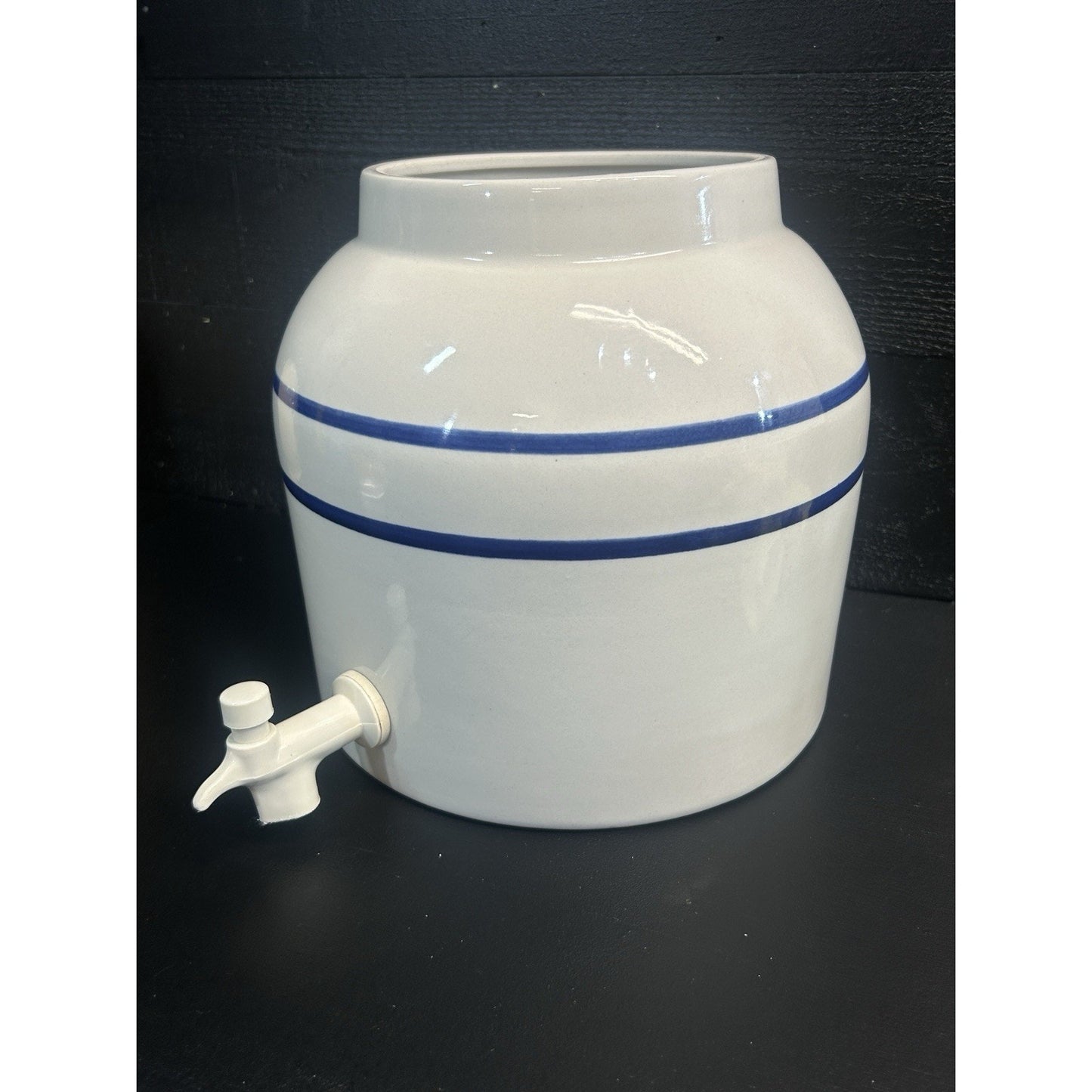 Vintage SpringWell Stoneware Water Crock Dispenser Atlanta GA Blue Stripe 2 Gal