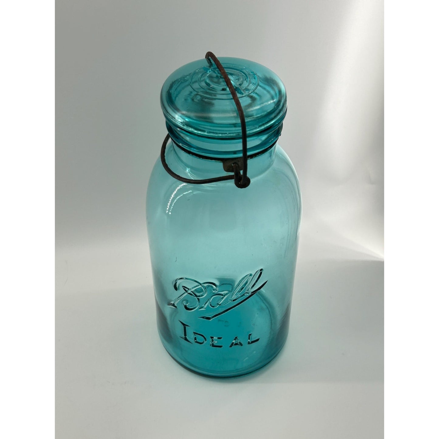 Ball Ideal Aqua Glass Mason Jar w/ Wire Bail Rustic Farmhouse Decor