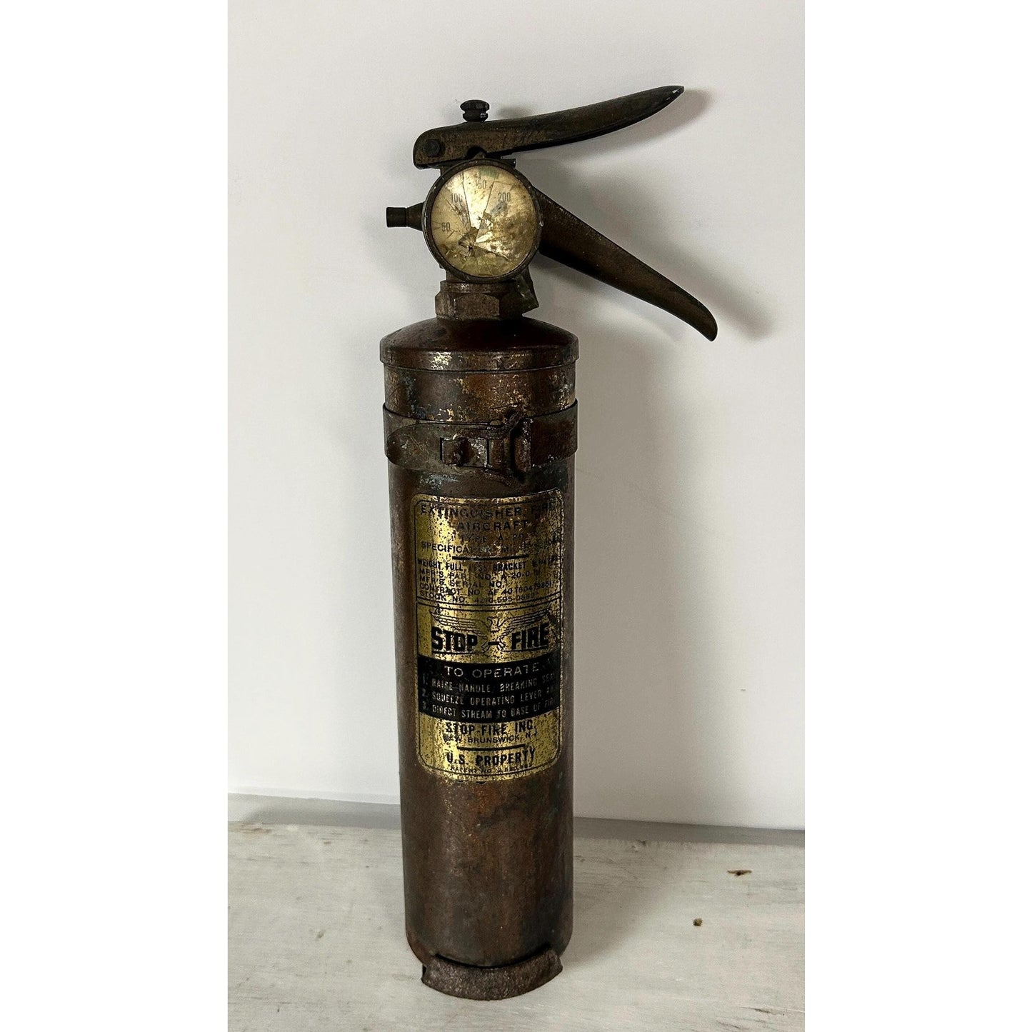 WWII Aircraft Fire Extinguisher STOP-Fire Brass Military Aviation Artifact Original WWII Airplane Fire Suppressor. Very rare find!