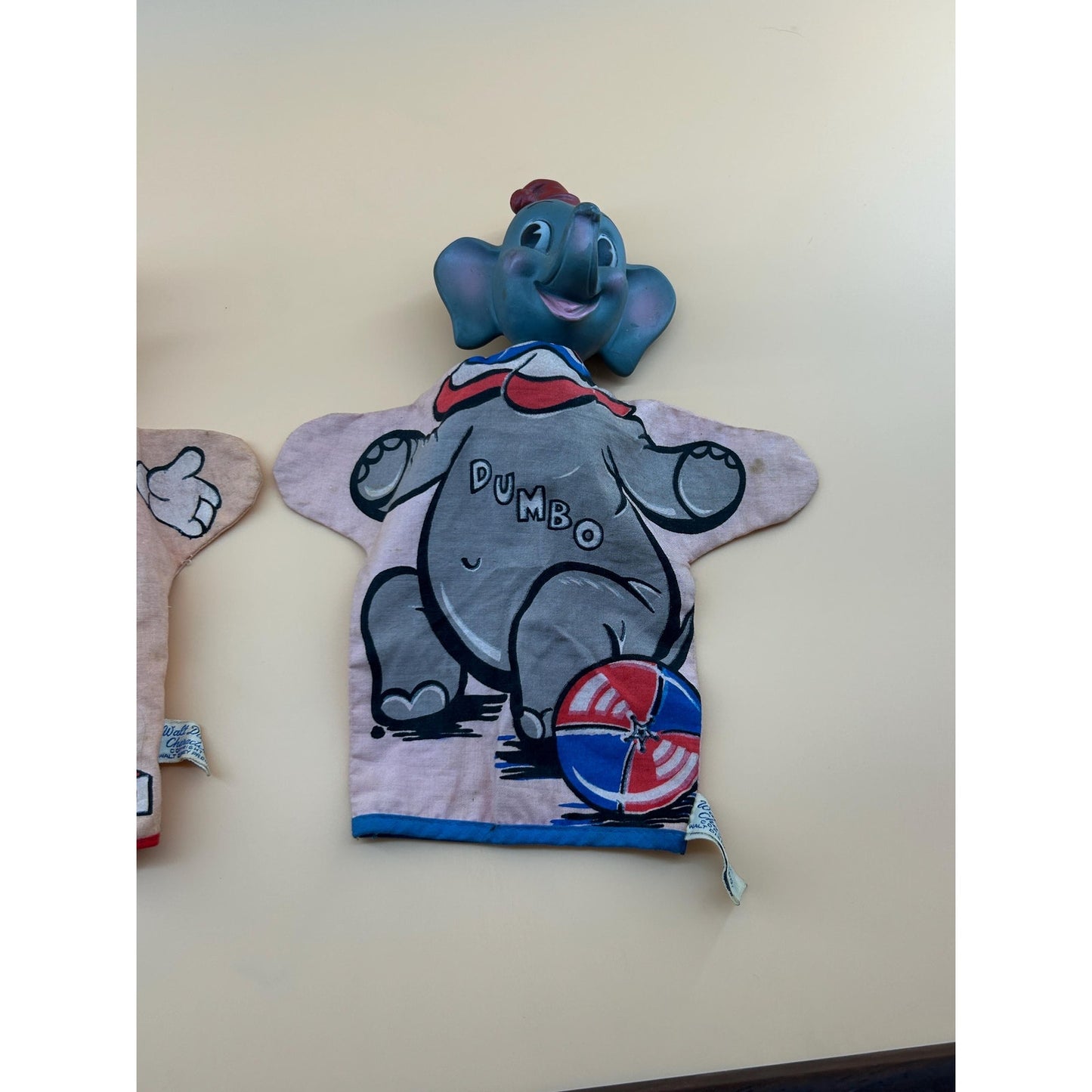 Vintage Disney Pinocchio & Dumbo Hand Puppets Set Vinyl Head Walt Disney Productions Toy 1960s Mid Century Character Disneyana Collectible
