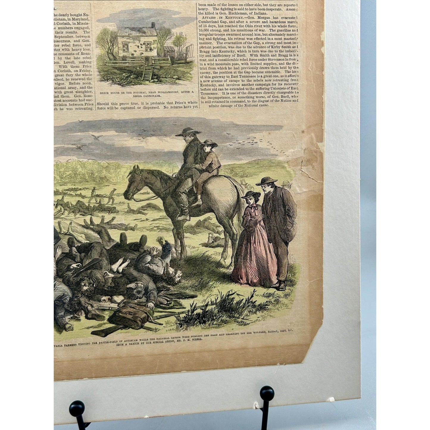Antique Rare 1862 Frank Leslie Illustrated Newspaper Civil War Antietam Battlefield Original Hand Colored Engraving October 18 Issue