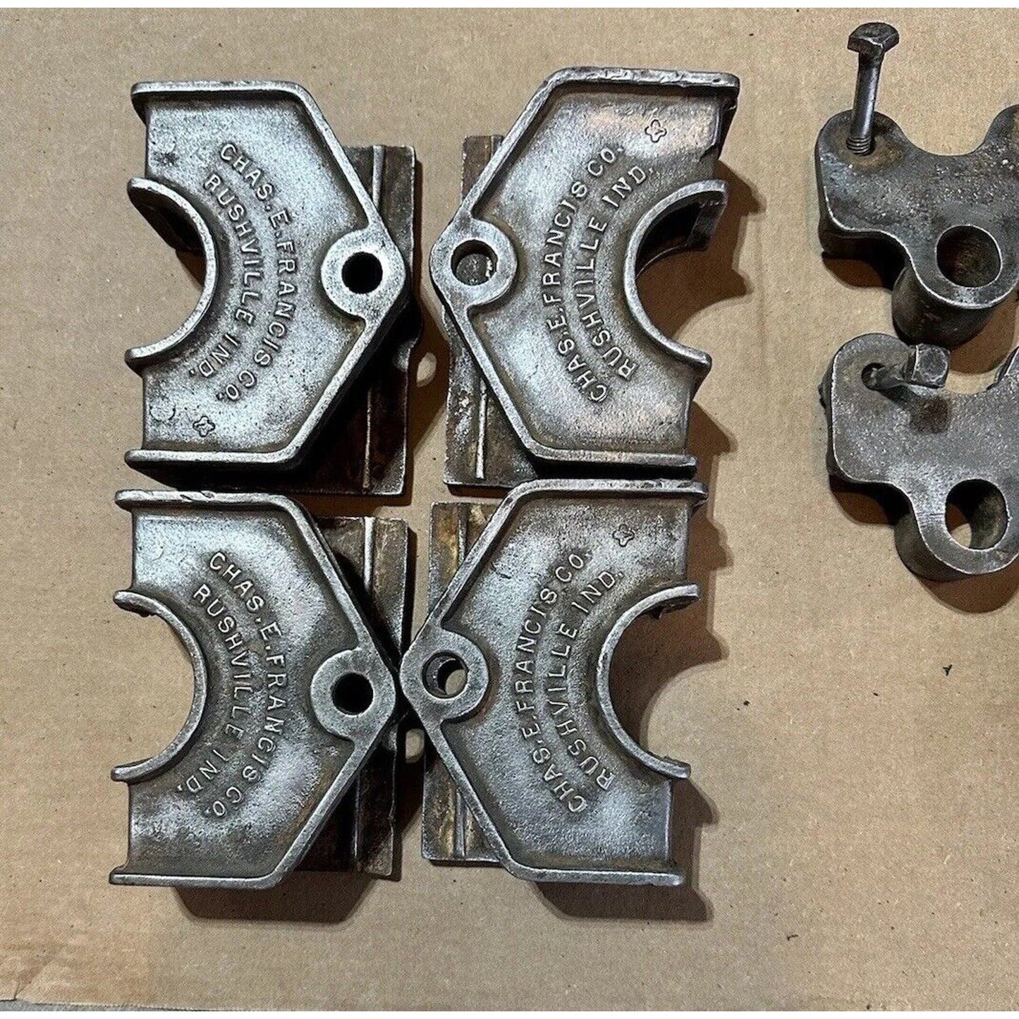Antique Chas. E. Francis Factory Cart Hardware Set — Complete Cast Iron Wheels, Casters & Brackets