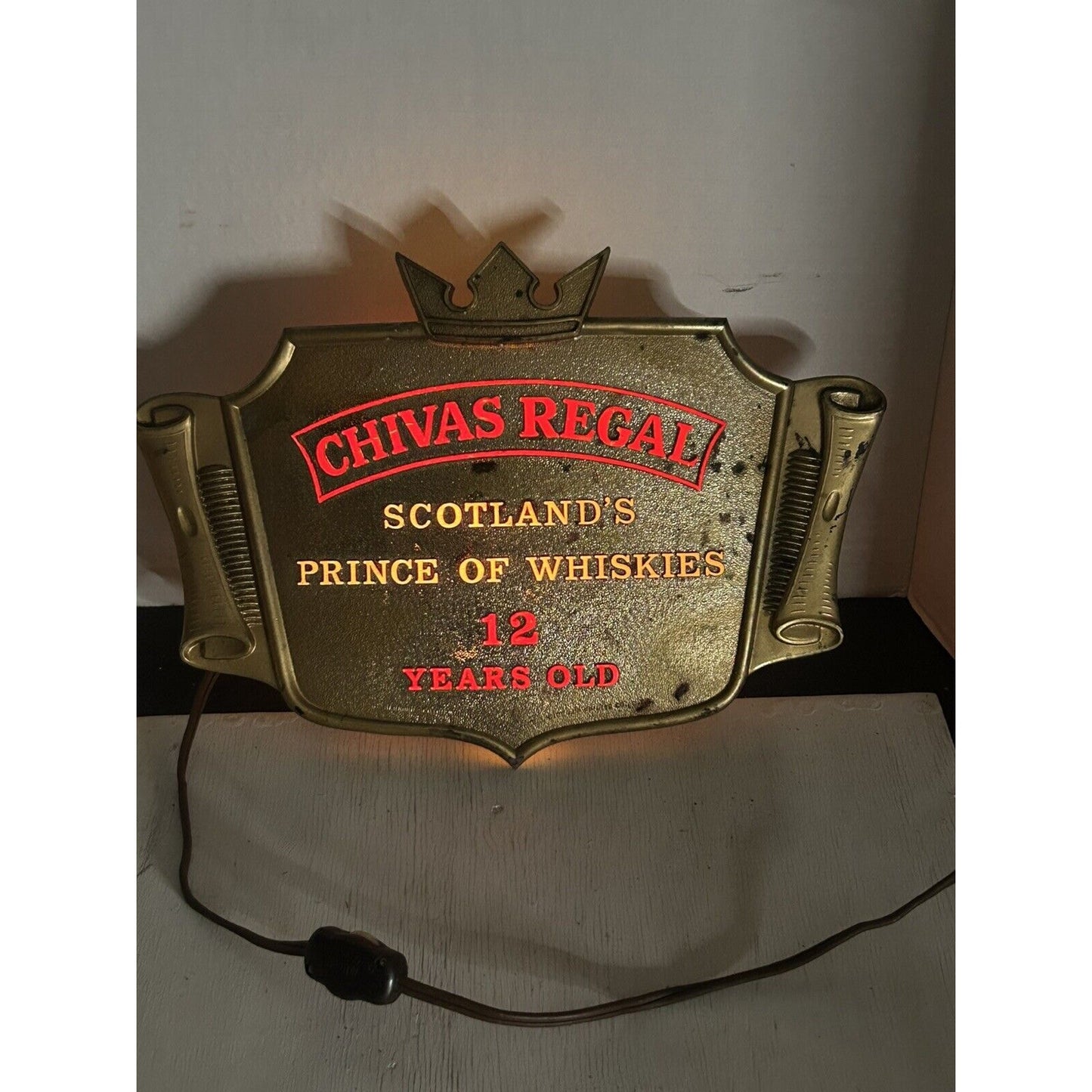 Chivas Regal 12 Year Scotch lighted bar sign side view on