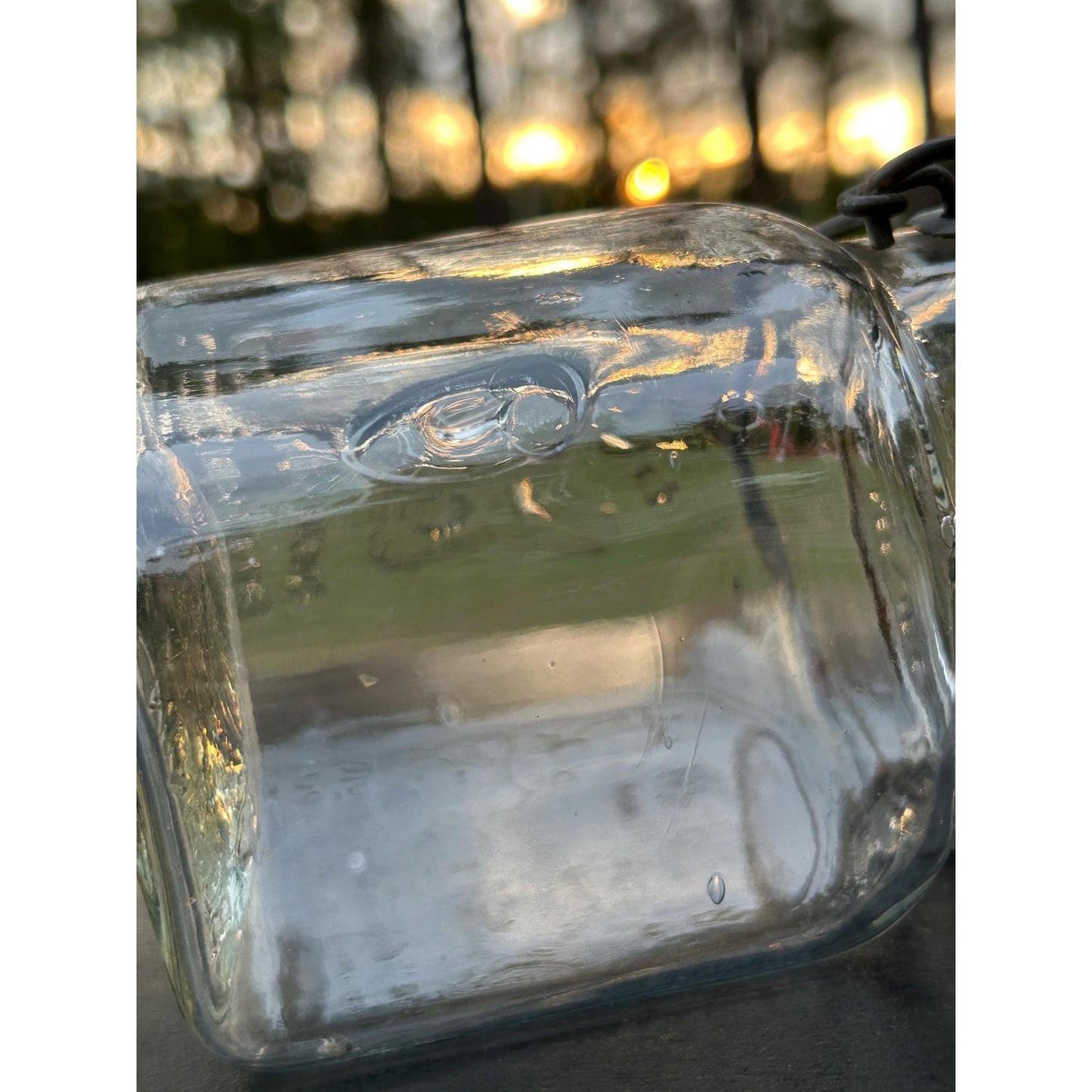 Vintage 1930s–1950s Queen Wide Mouth Square Glass Canning Jar with Wire Bail Lid – Dominion Glass Canada Antique Farmhouse Kitchen Storage