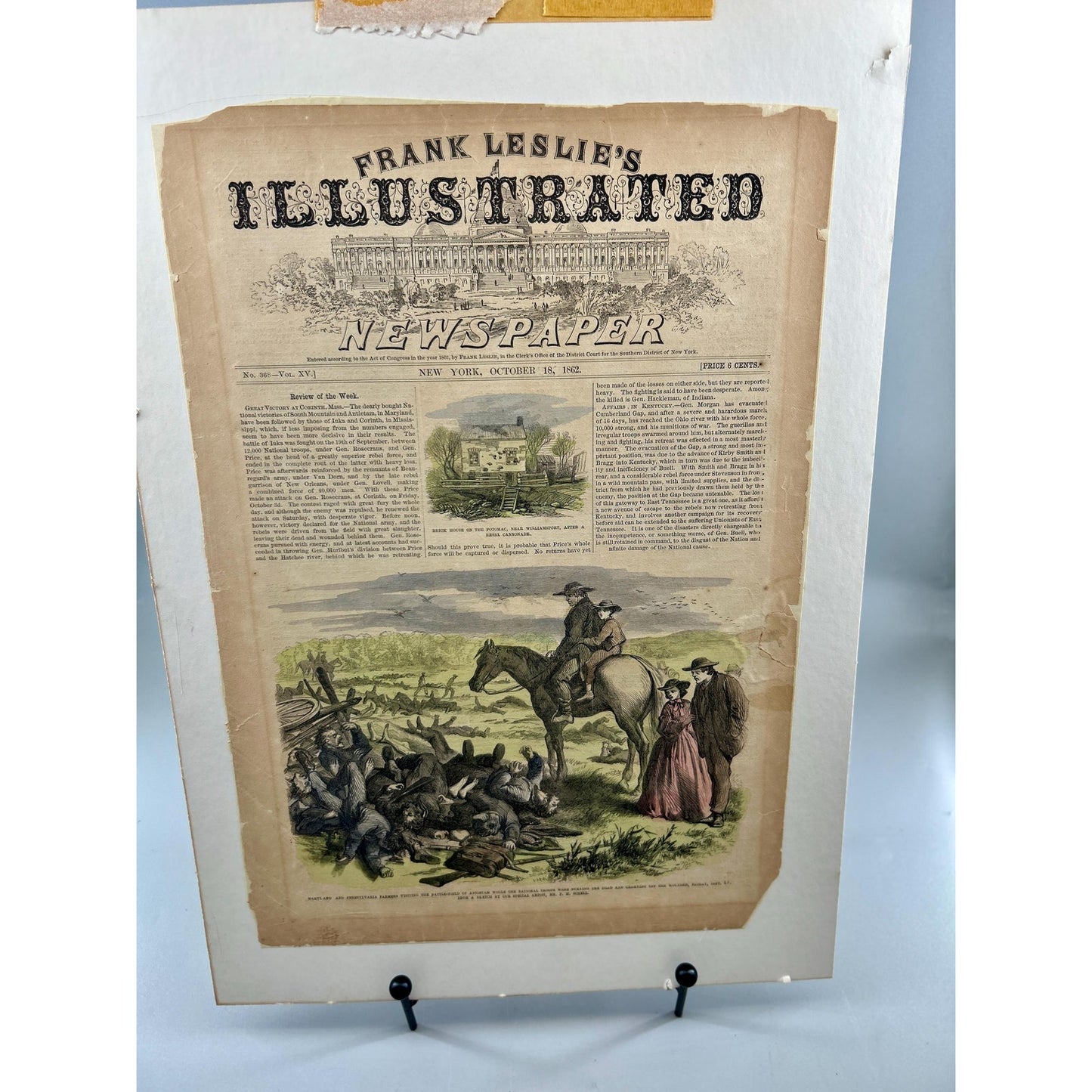 Antique Rare 1862 Frank Leslie Illustrated Newspaper Civil War Antietam Battlefield Original Hand Colored Engraving October 18 Issue