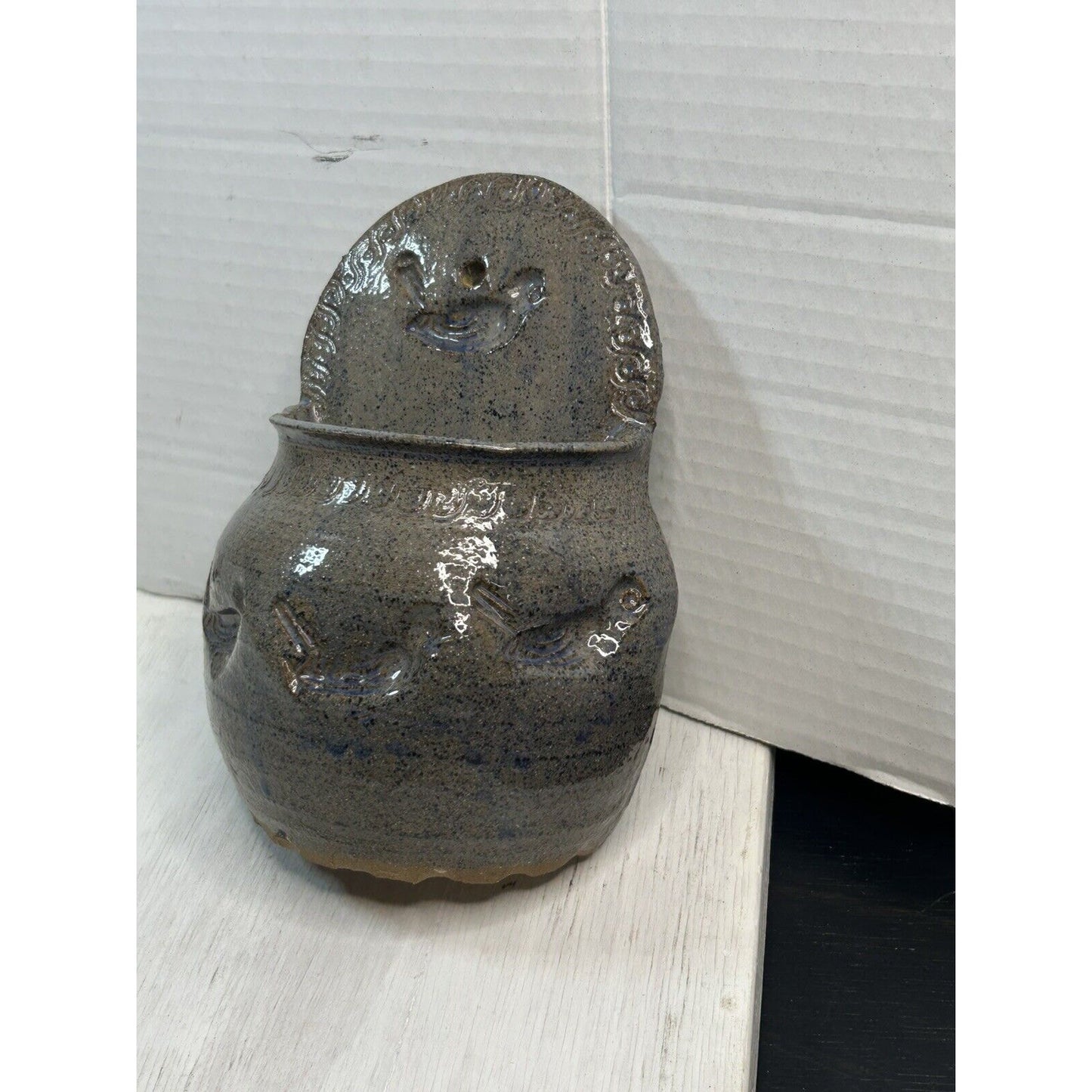 PEA signed mid century wall art pottery planter side view 2