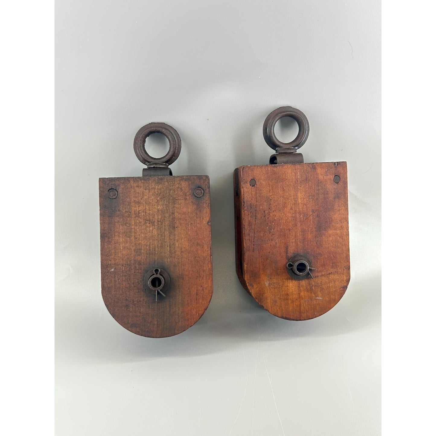 Antique Wooden Barn Pulley Block Pair Primitive Farm Hay Trolley Pulleys Rustic Industrial Farmhouse Decor Architectural Salvage
