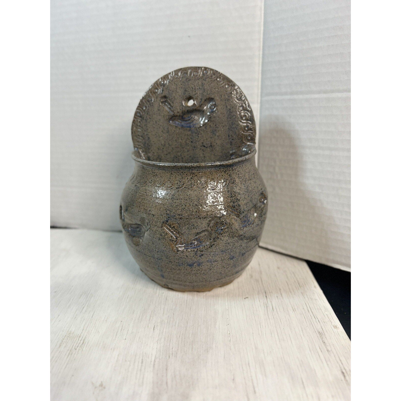 Folk art wall planter PEA signed art deco pottery interior