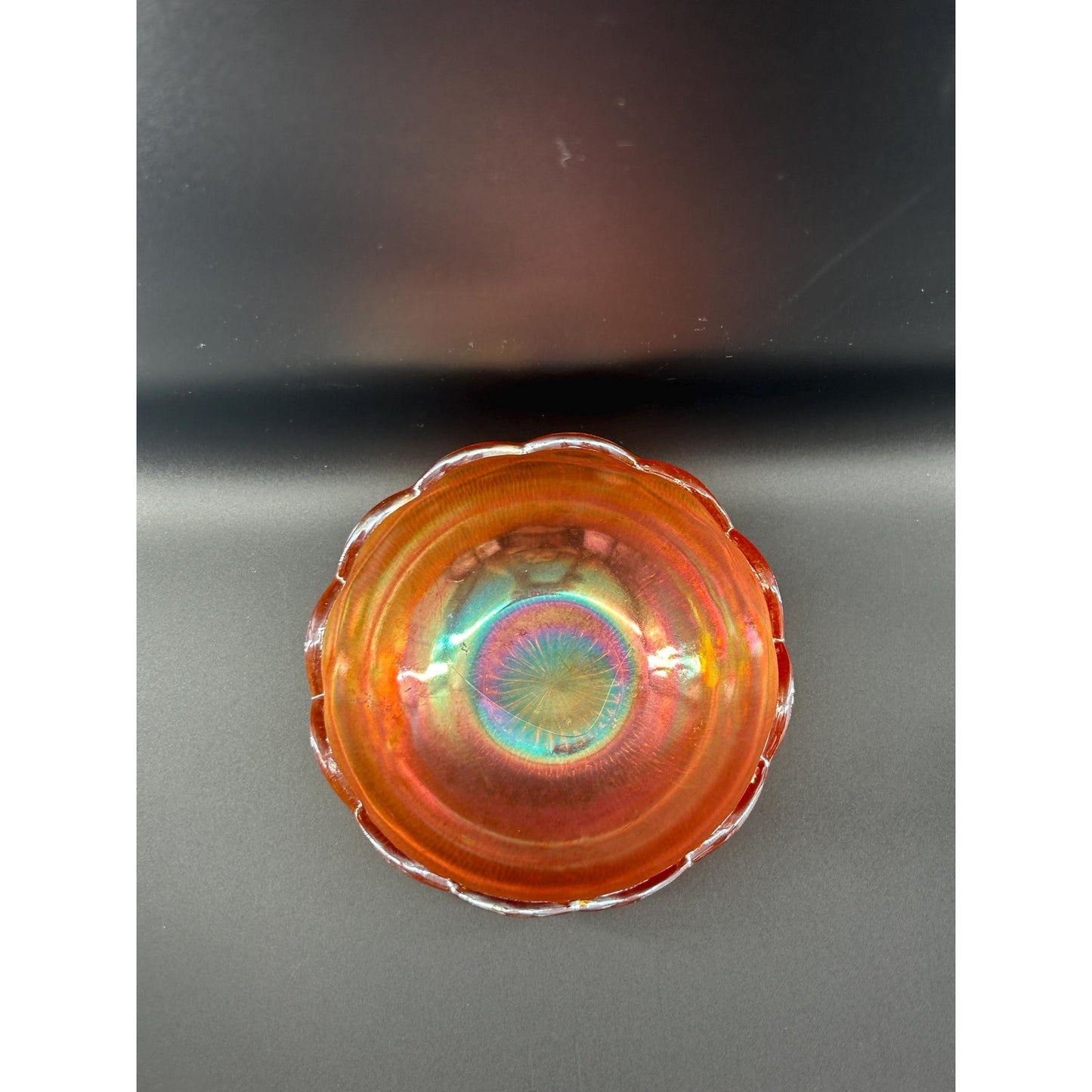 Vintage Antique Carnival Glass Bowl | Amber Marigold Iridescent Bowl | 1920s Pressed Glass