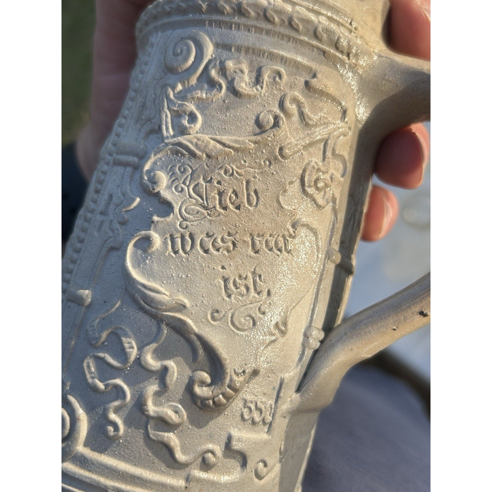 Antique German beer stein salt glaze full profile display