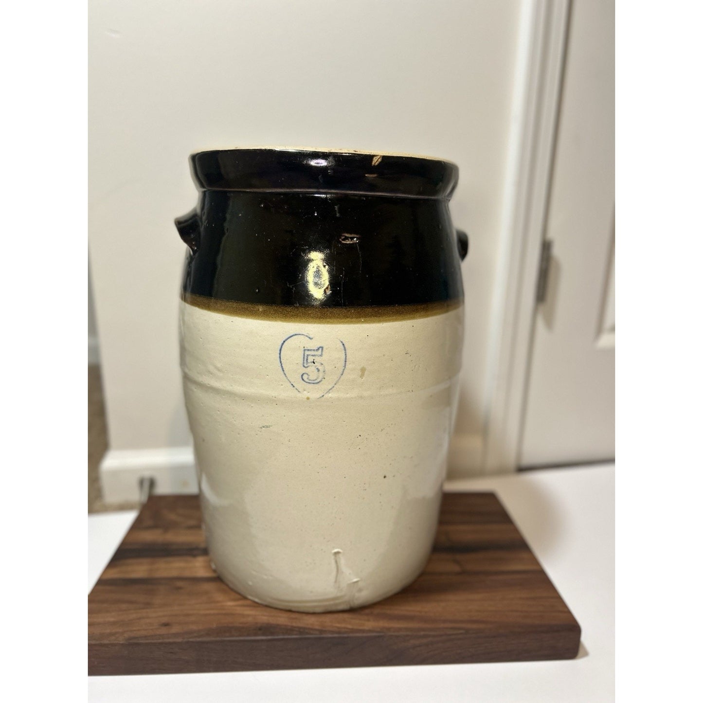 Antique Burley Winter 5 Gallon Stoneware Churn. Salt Glaze Crock W/ Albany Slip