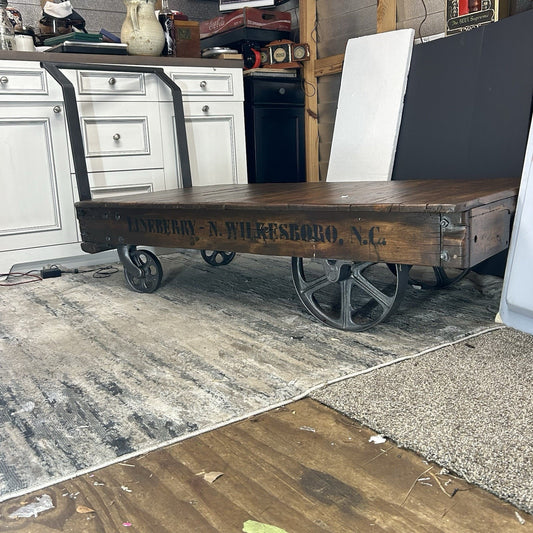 Authentic 1800's Antique Factory Cart / Coffee table. Restored. Industrial