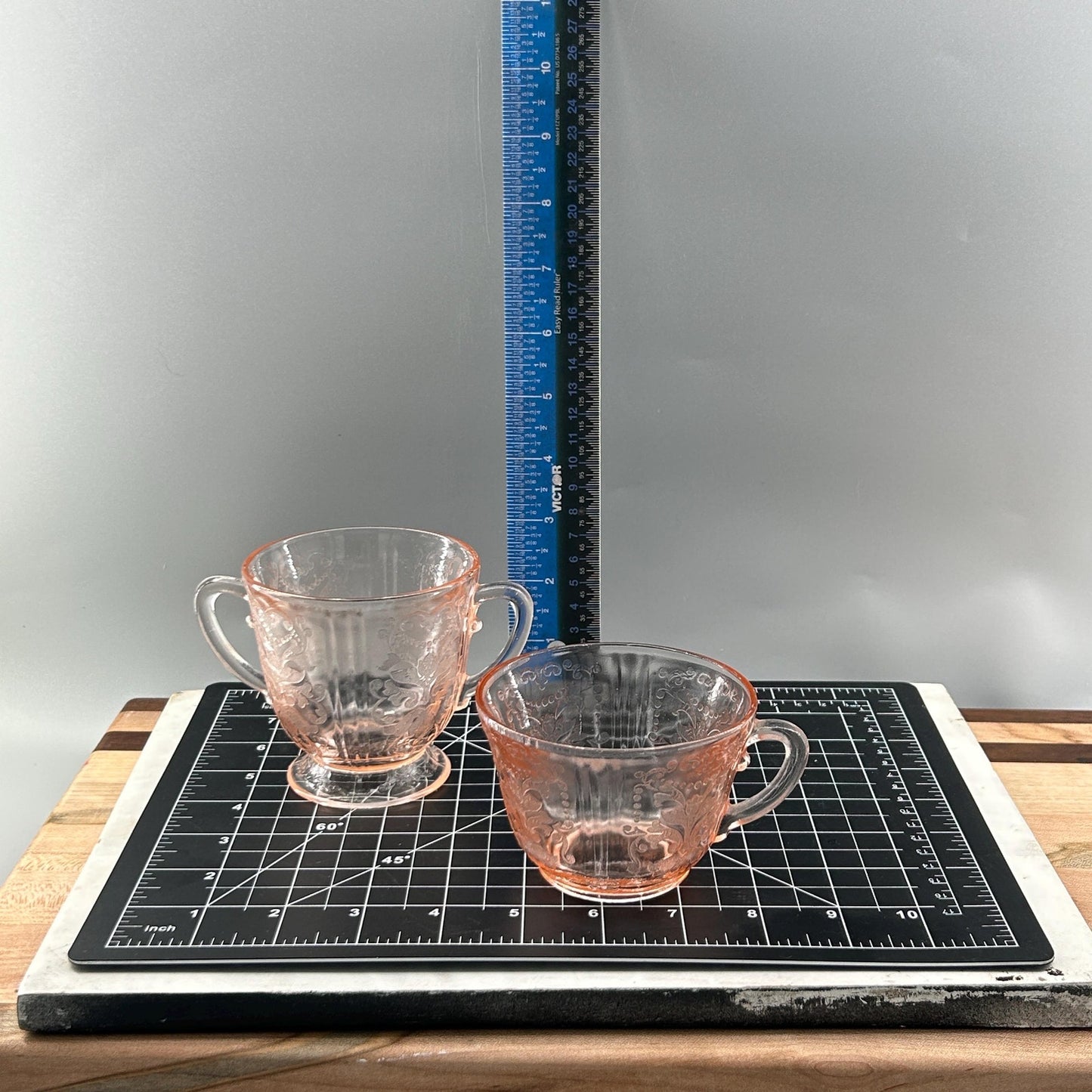 Federal Glass Madrid Pink Depression Glass Sugar & Creamer Set | 1930s Vintage Etched Tableware