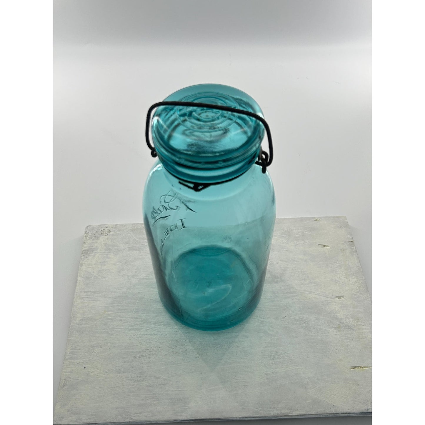 Ball Ideal Aqua Glass Mason Jar w/ Wire Bail Rustic Farmhouse Decor