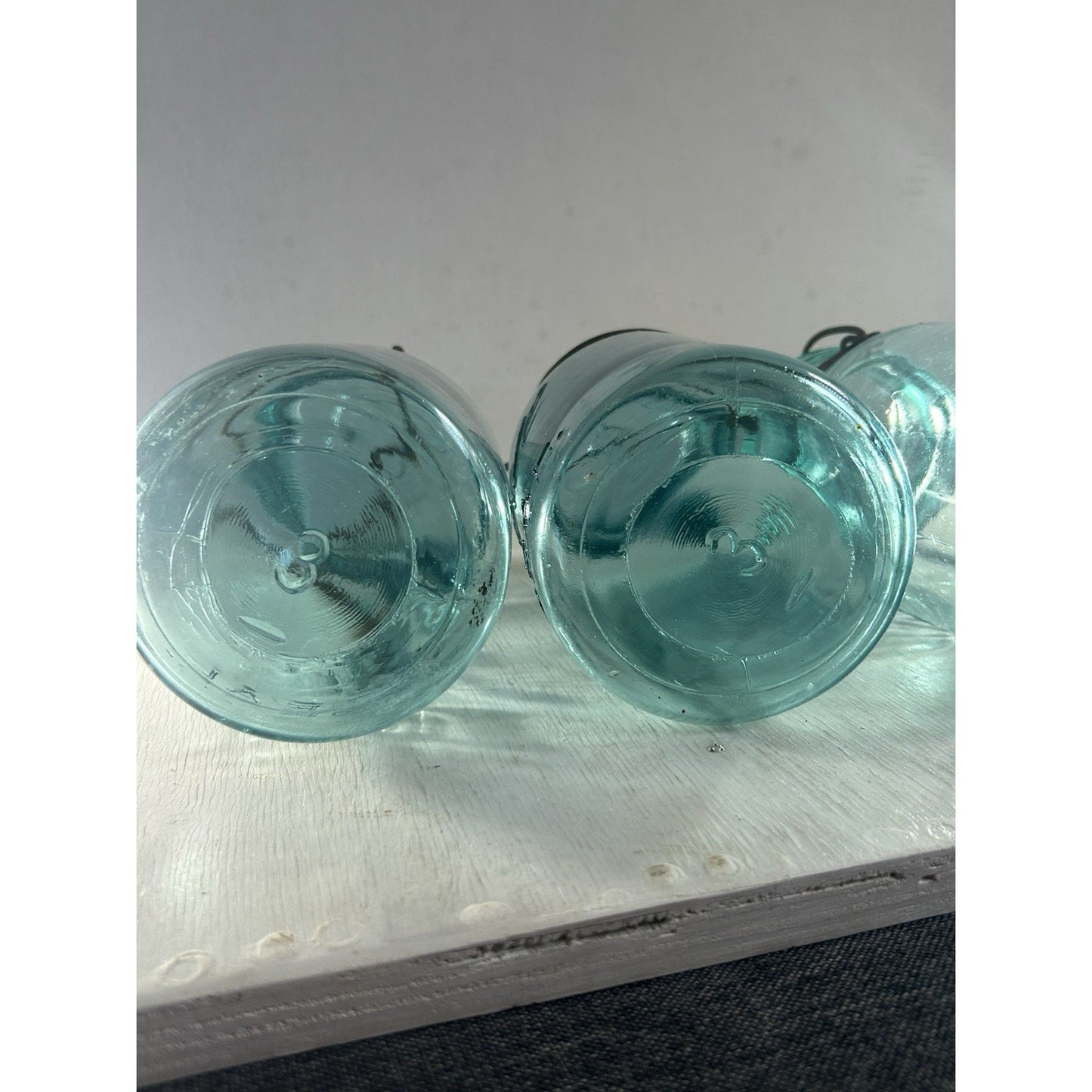 Lot of 3 Ball Ideal Blue Wire Bail Mason Jars Pat’d 1908 Vintage Quart Set. RARE
