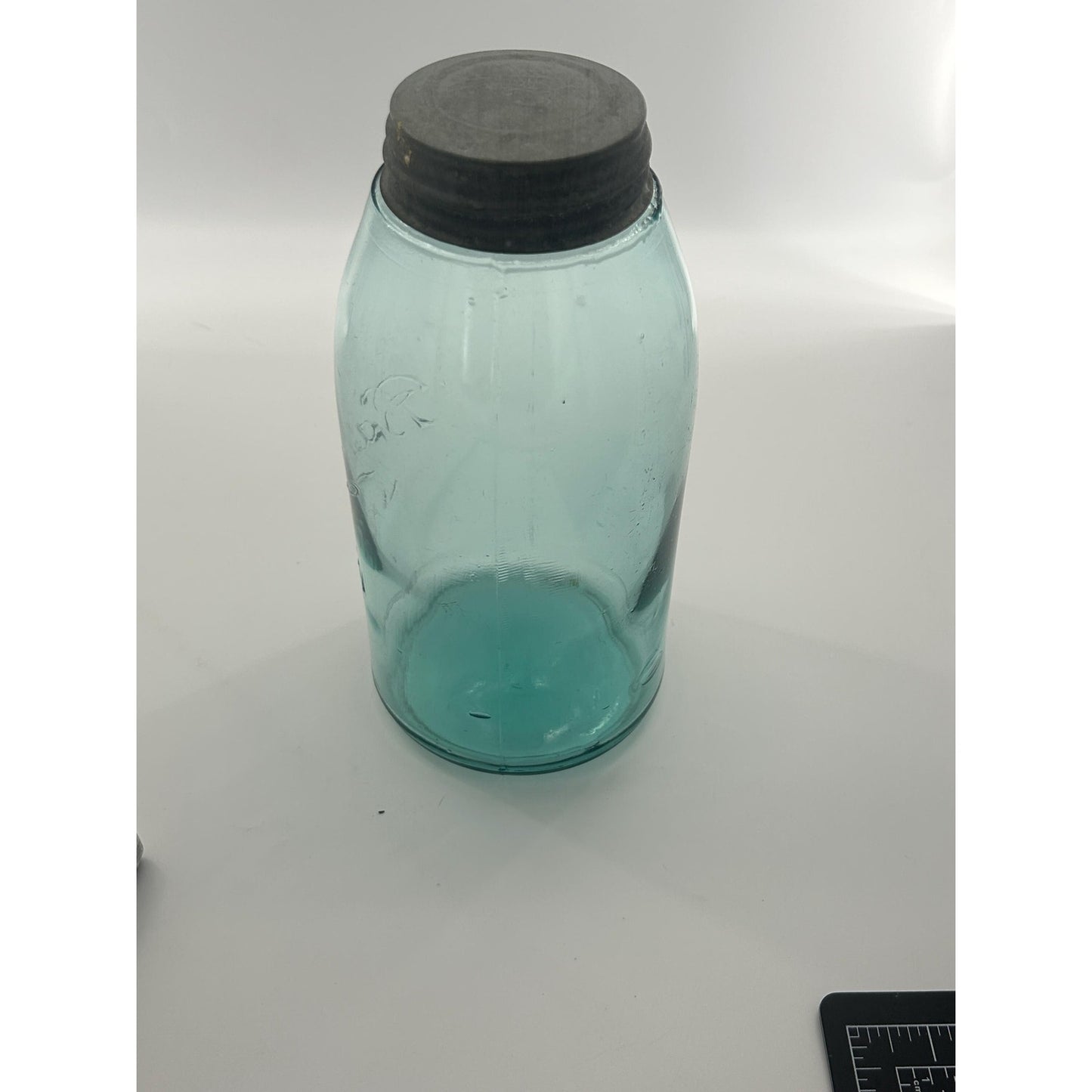 Antique Ball Mason Half Gallon Aqua Blue Triple L Script 1910–1923 Shoulder Seal Zinc Lid Large Early Collector Fruit Jar. Underlined Script