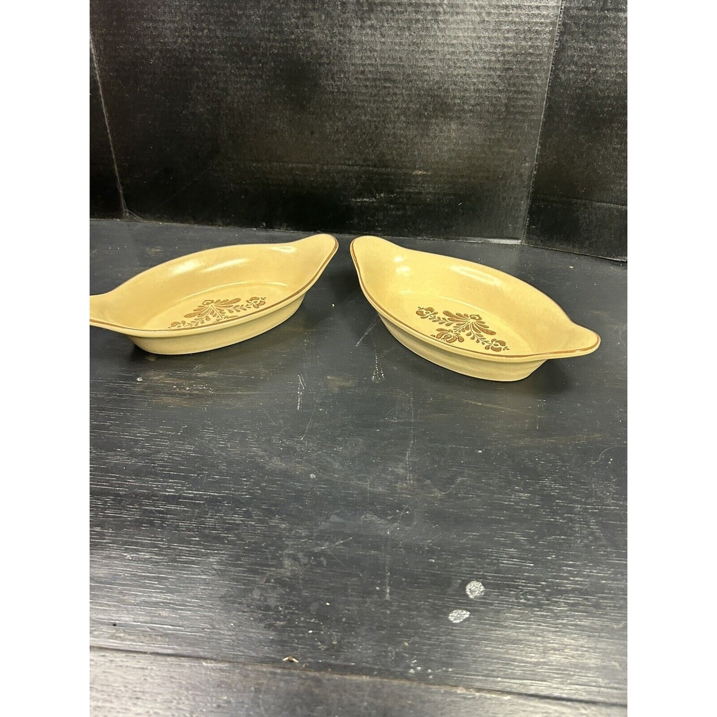 Vintage Pfaltzgraff Village Pattern Au Gratin Baking Dishes — Second Pair — Mold #266 — Farmhouse Stoneware