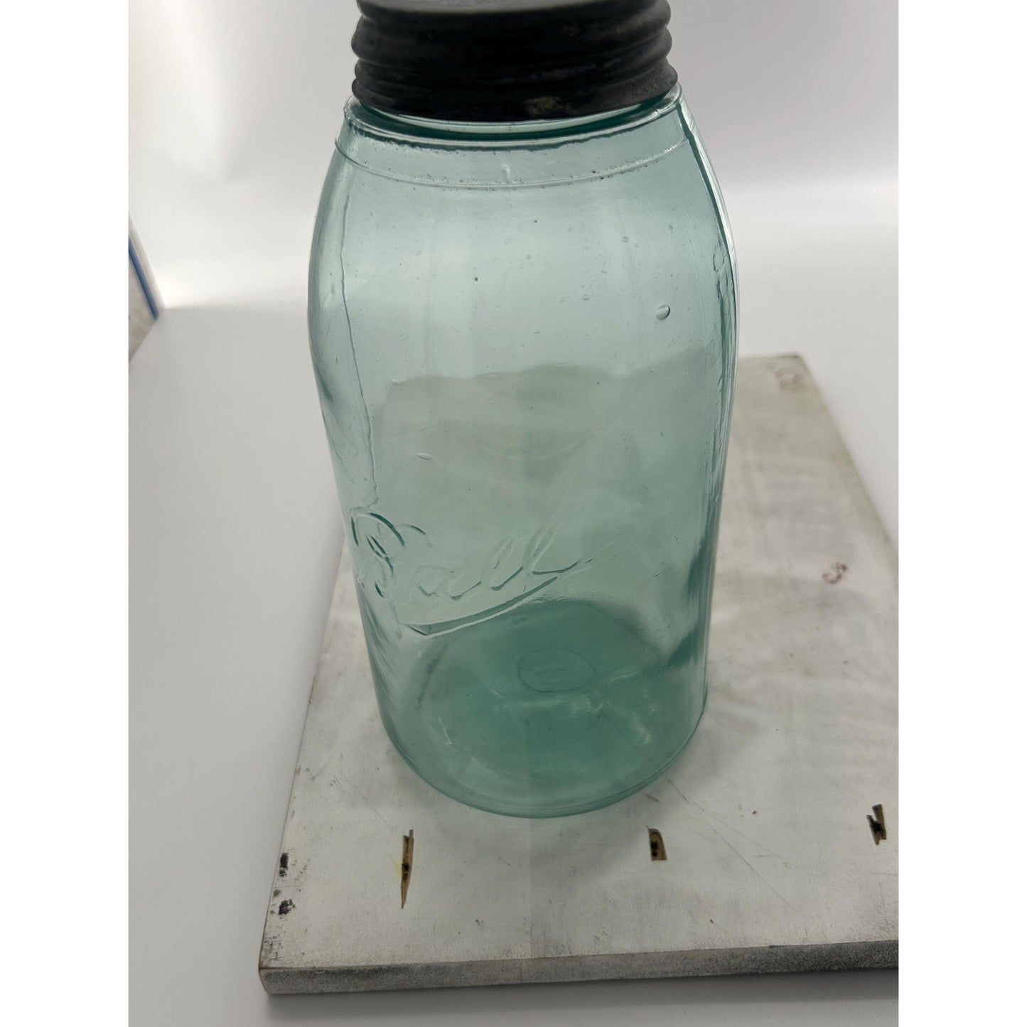 Antique Ball Triple L Half Gallon Aqua Mason Jar 1900–1910 Early Script Ball Bros Original Zinc Lid