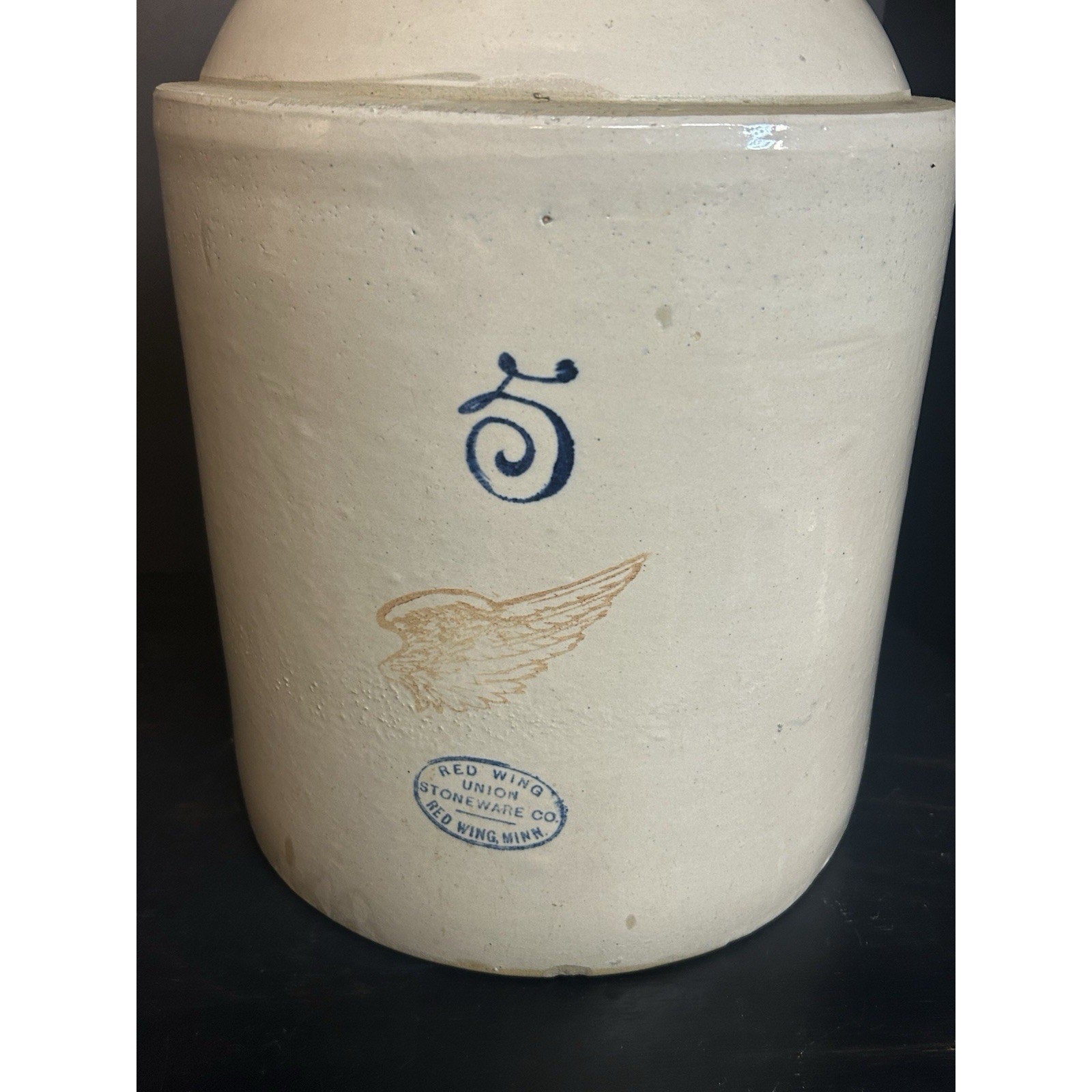 Antique Red Wing shoulder jug 5 gallon stoneware handle detail