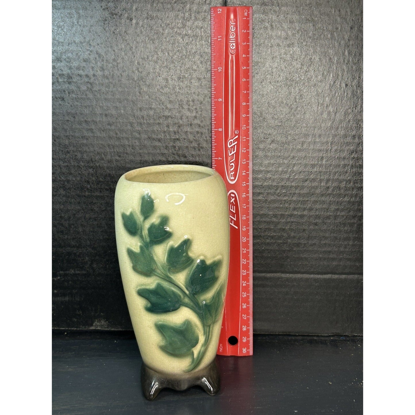 Vintage Porcelain Floral Vase — Hand-Painted Leaf Vine Design — 8 Inch